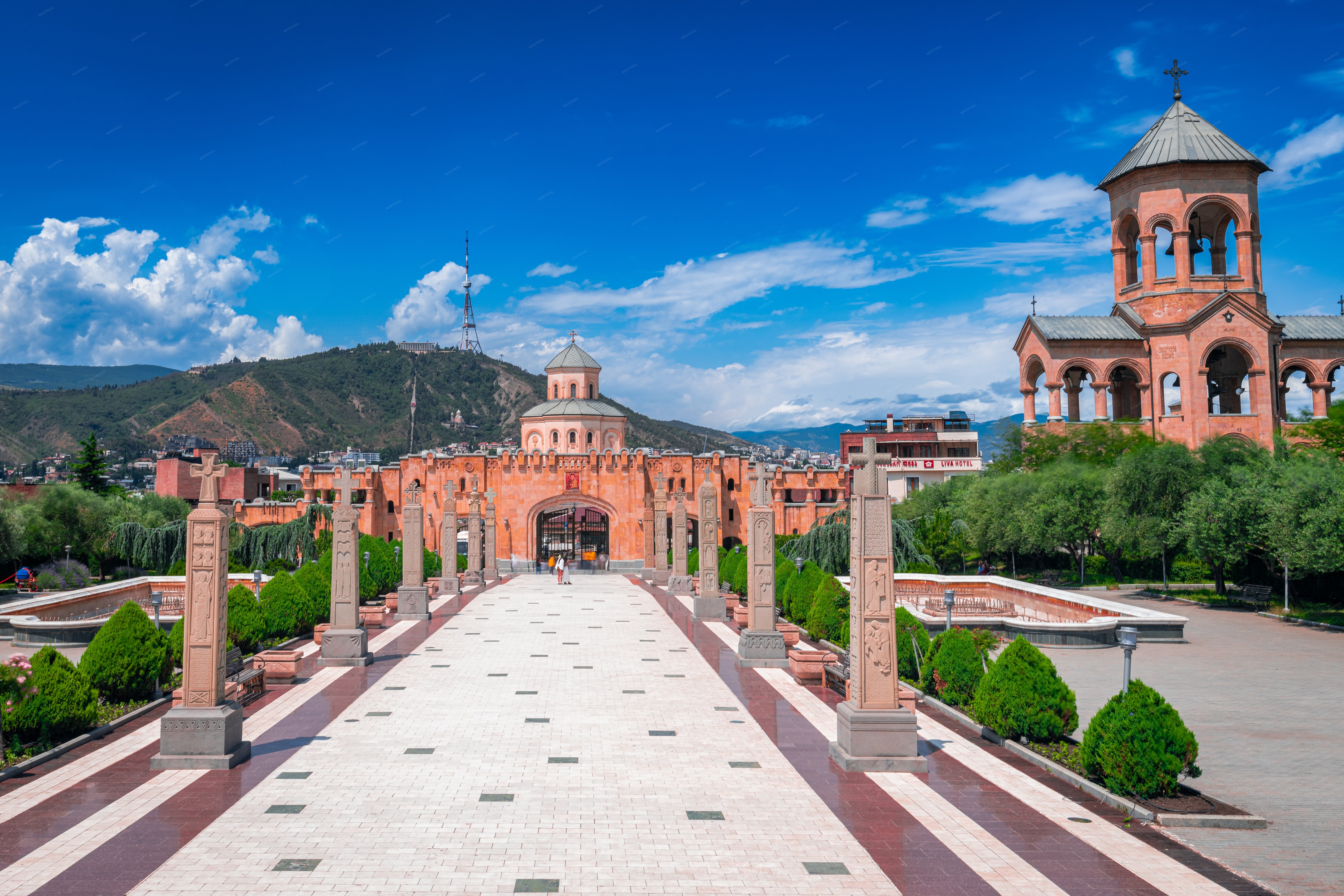 Holy Trinity Cathedral Of Tbilisi Architecture Stock Photo - Full size view