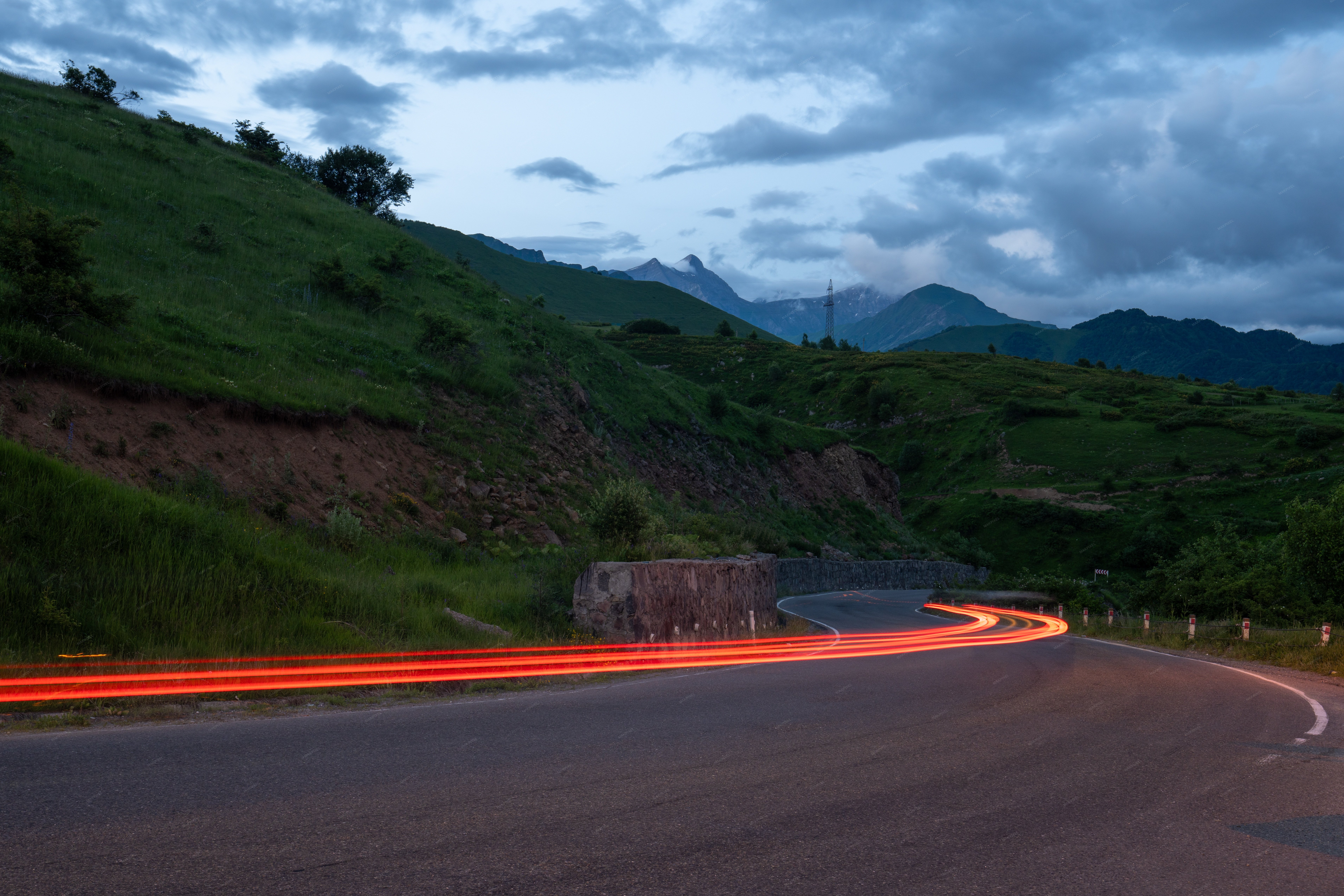 Road With Red Tail Lights Technology Stock Photo - Full size view