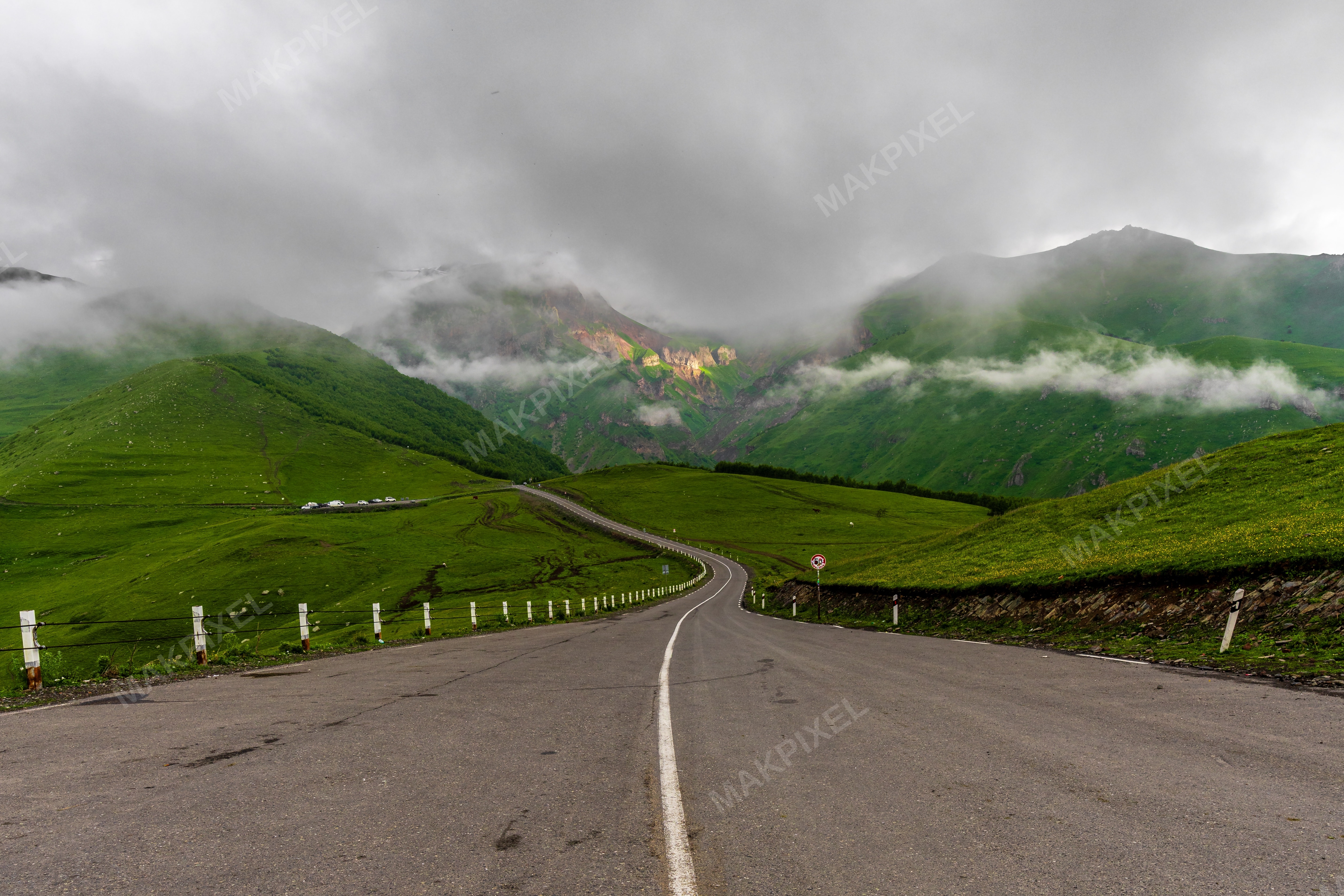 Kazbegi Mountainous Landscape Winding Road Leading Towards - Full size view
