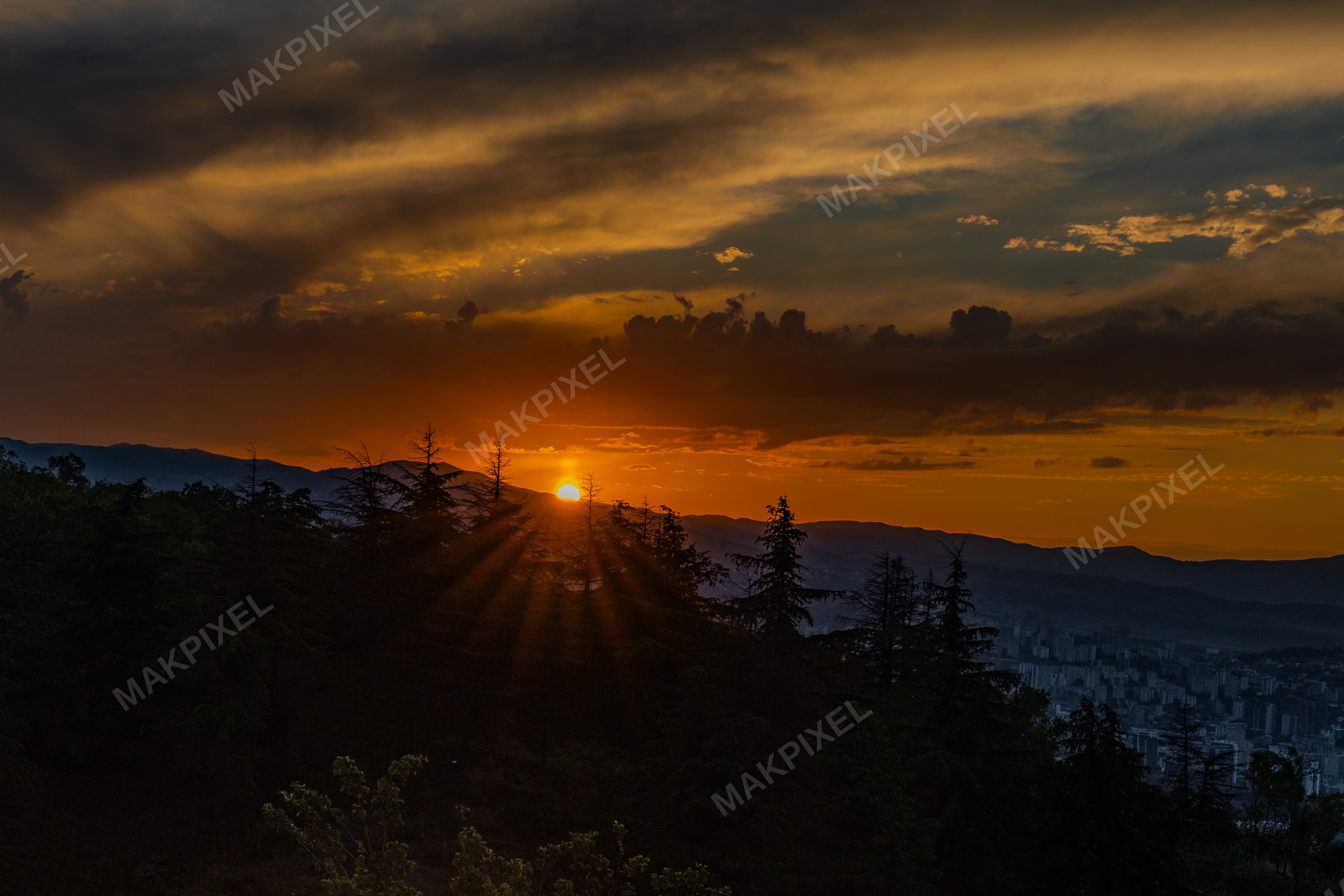 Mtatsminda Tranquil Scene Sunset Over Mountainous - Full size view