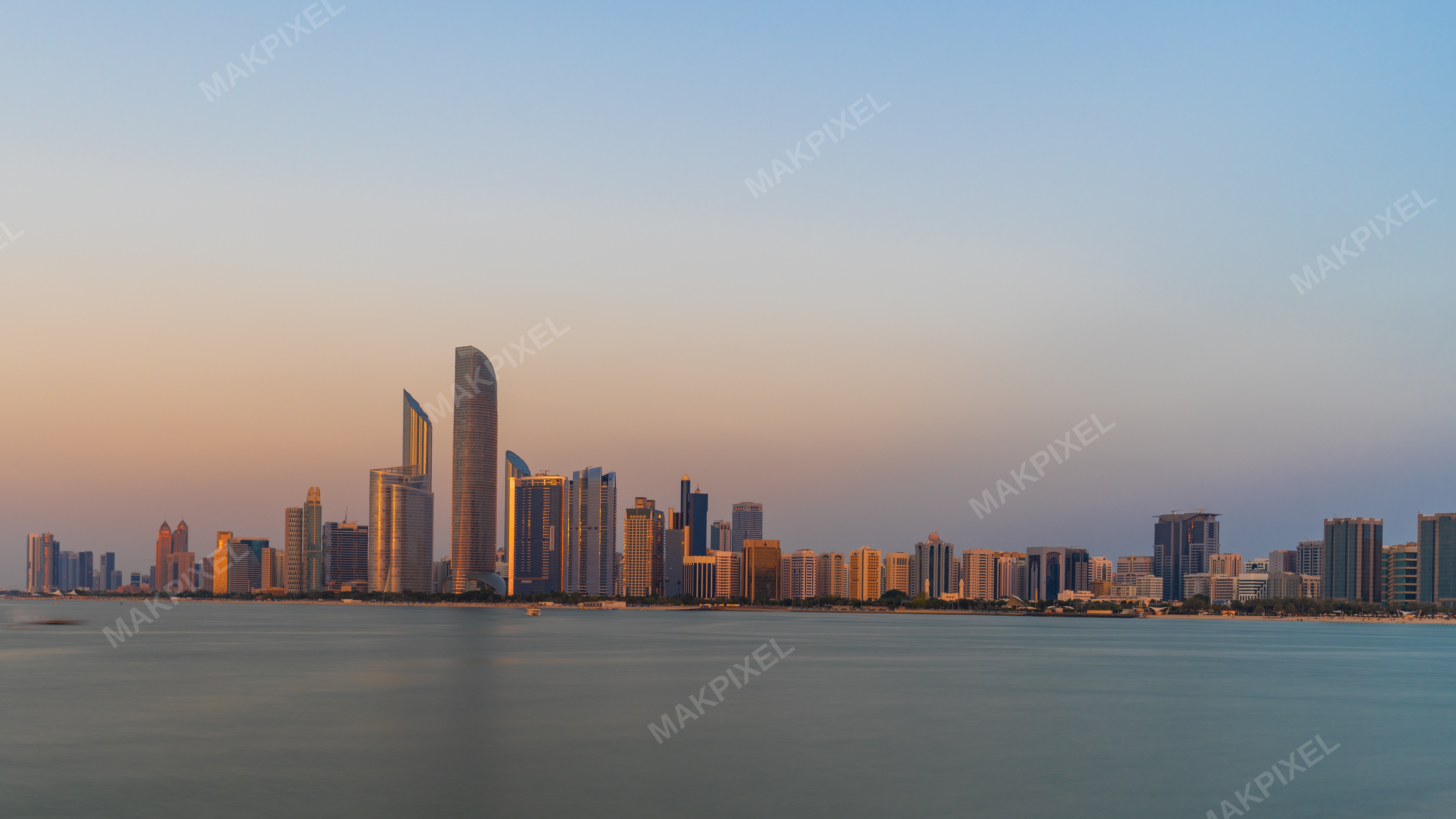 Abu Dhabi Panoramic Photograph Capturing Cityscape Sunset - Full size view