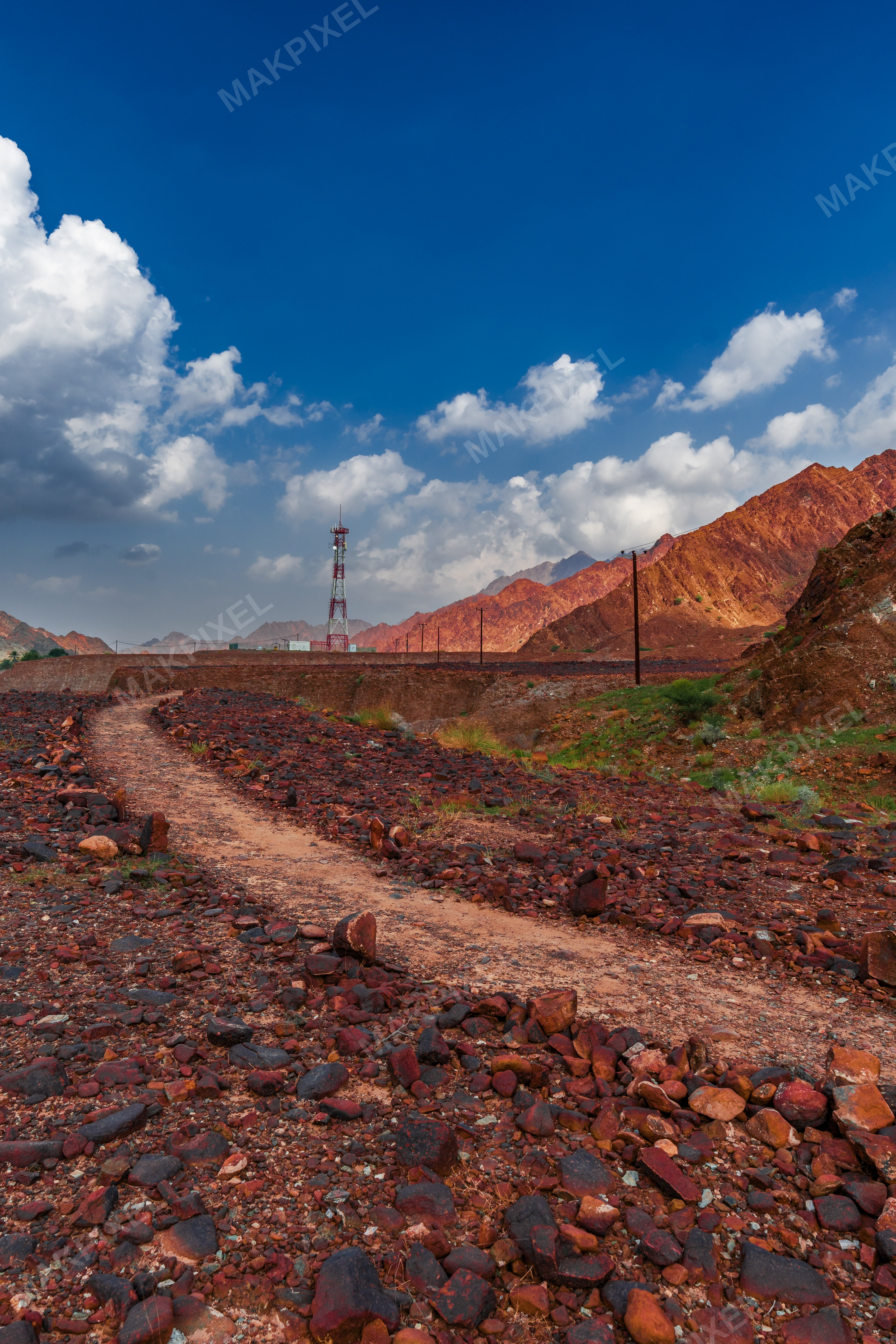 Rocky Mountain Path Under Blue Sky, Masafi Mountains UAE – Rugged Land - Full size view