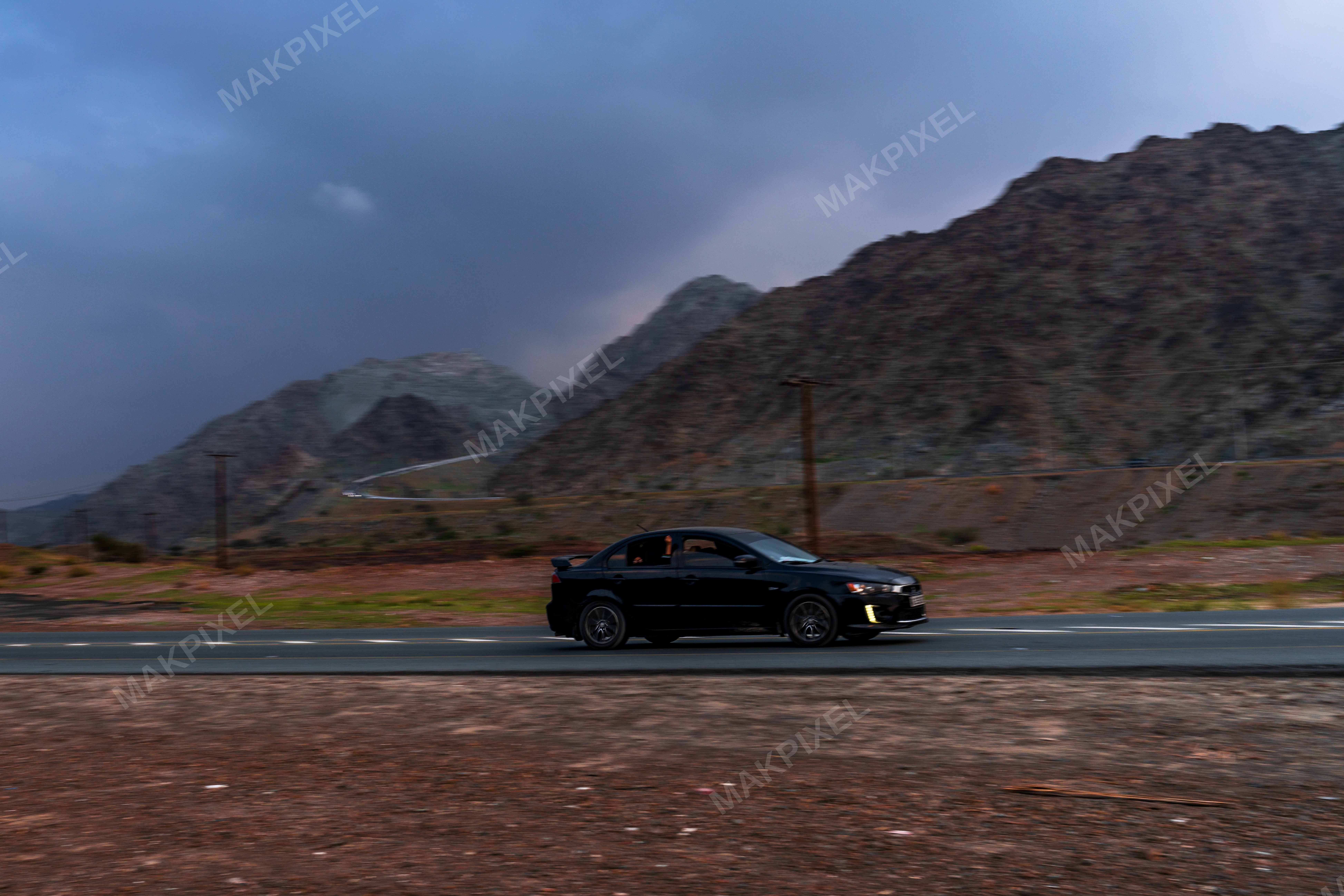 Black Sedan Mountain Road, Masafi Scenic Drive, Dramatic - Full size view
