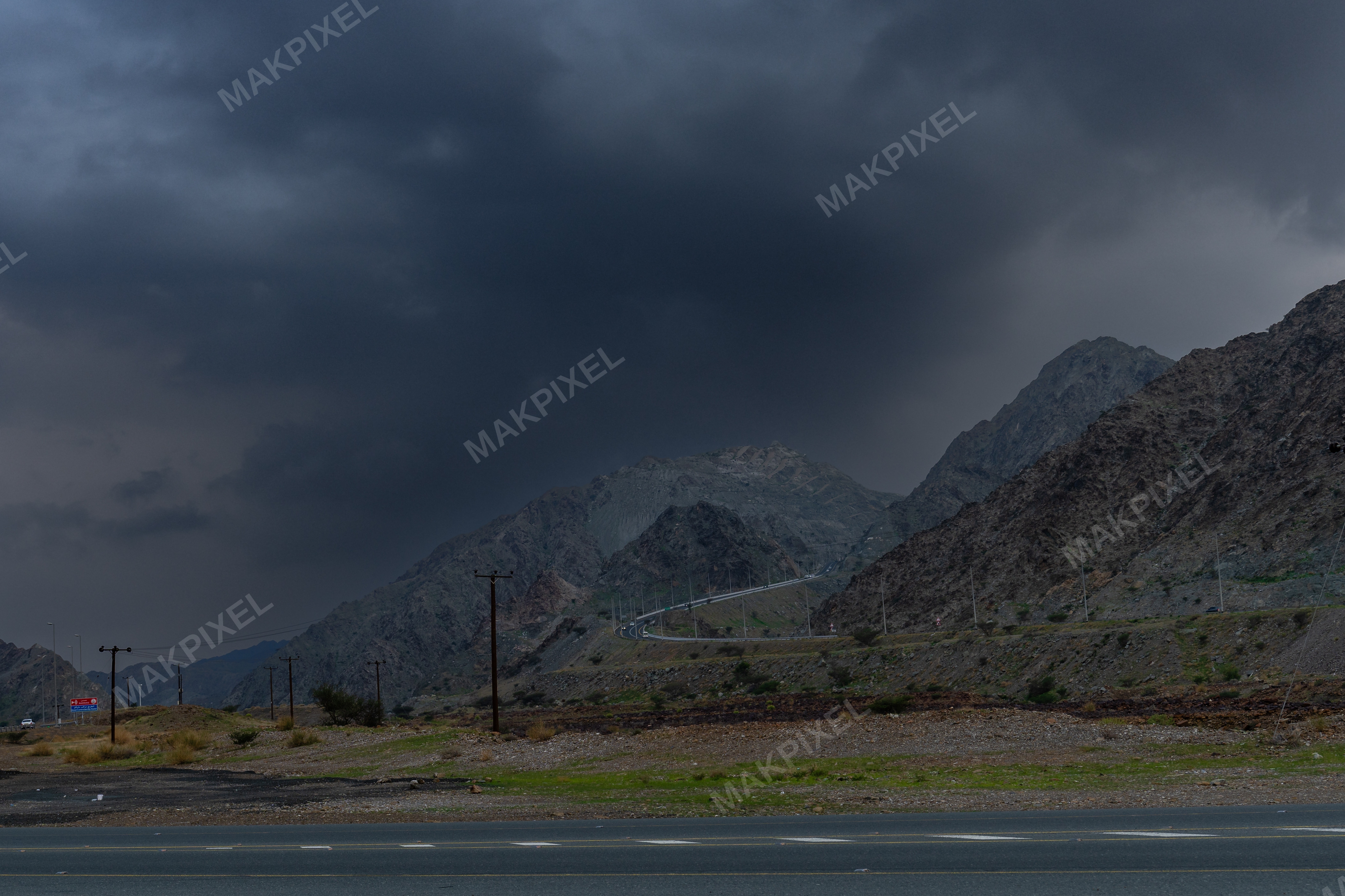 Stormy Over Mountain Road, Masafi Dramatic Landscape, Rocky - Full size view