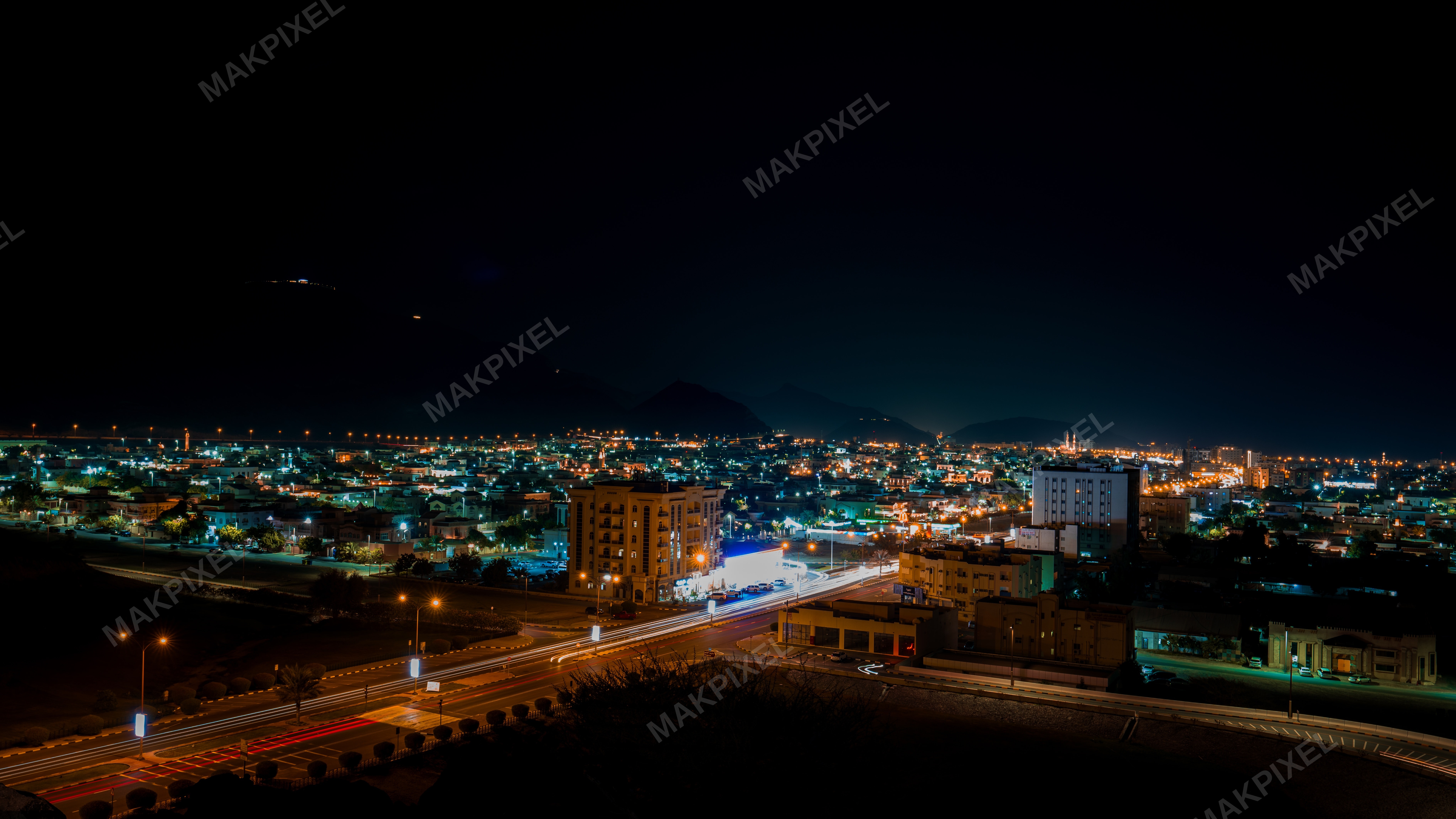 Masafi Cityscape Night, Urban Lights, Skyline, Modern - Full size view