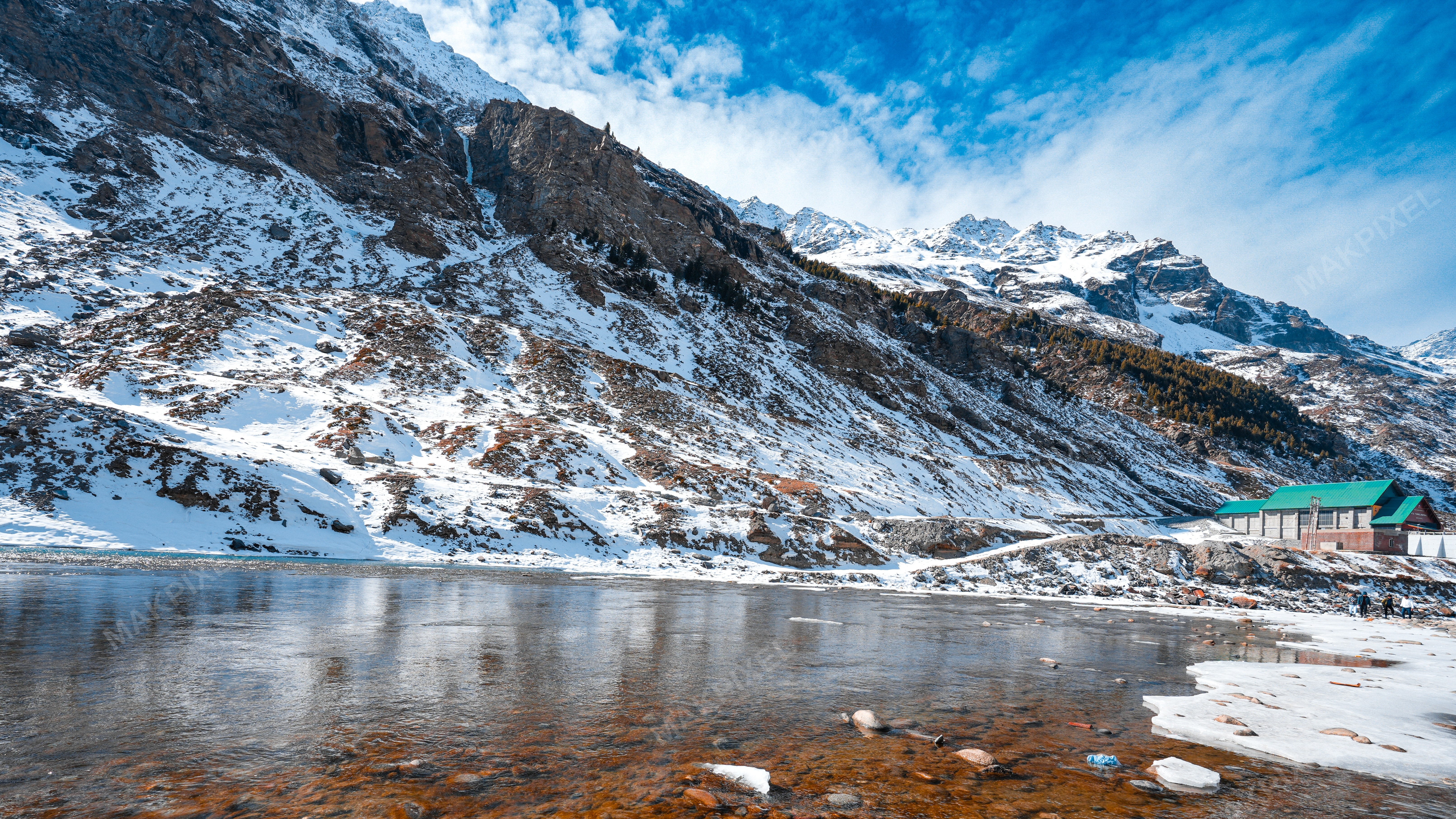 Atal Tunnel Snow Clad Mountains, Himachal Pradesh River - Full size view