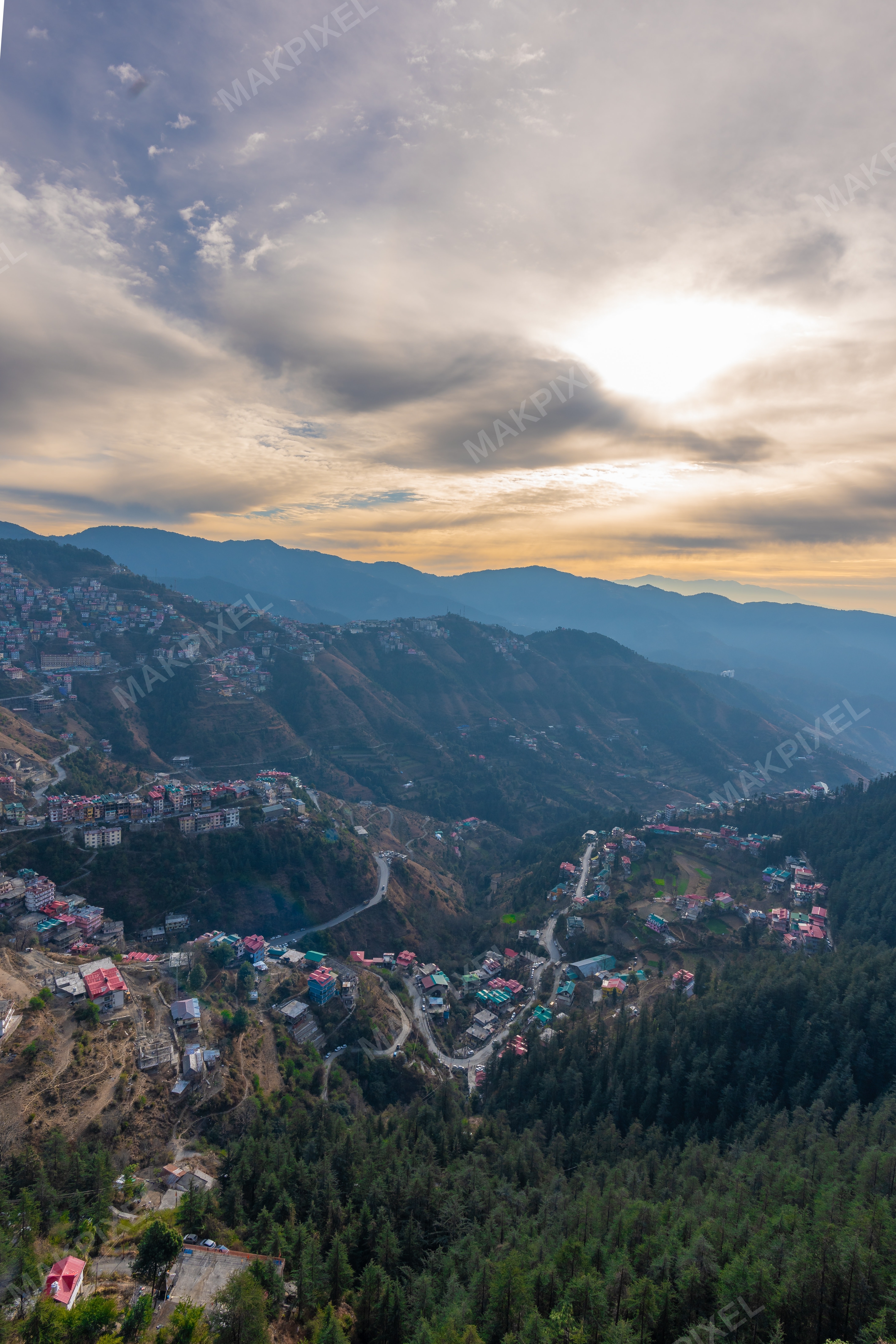 Shimla Mountain Sunrise View, Himachal Pradesh Misty Valley, - Full size view