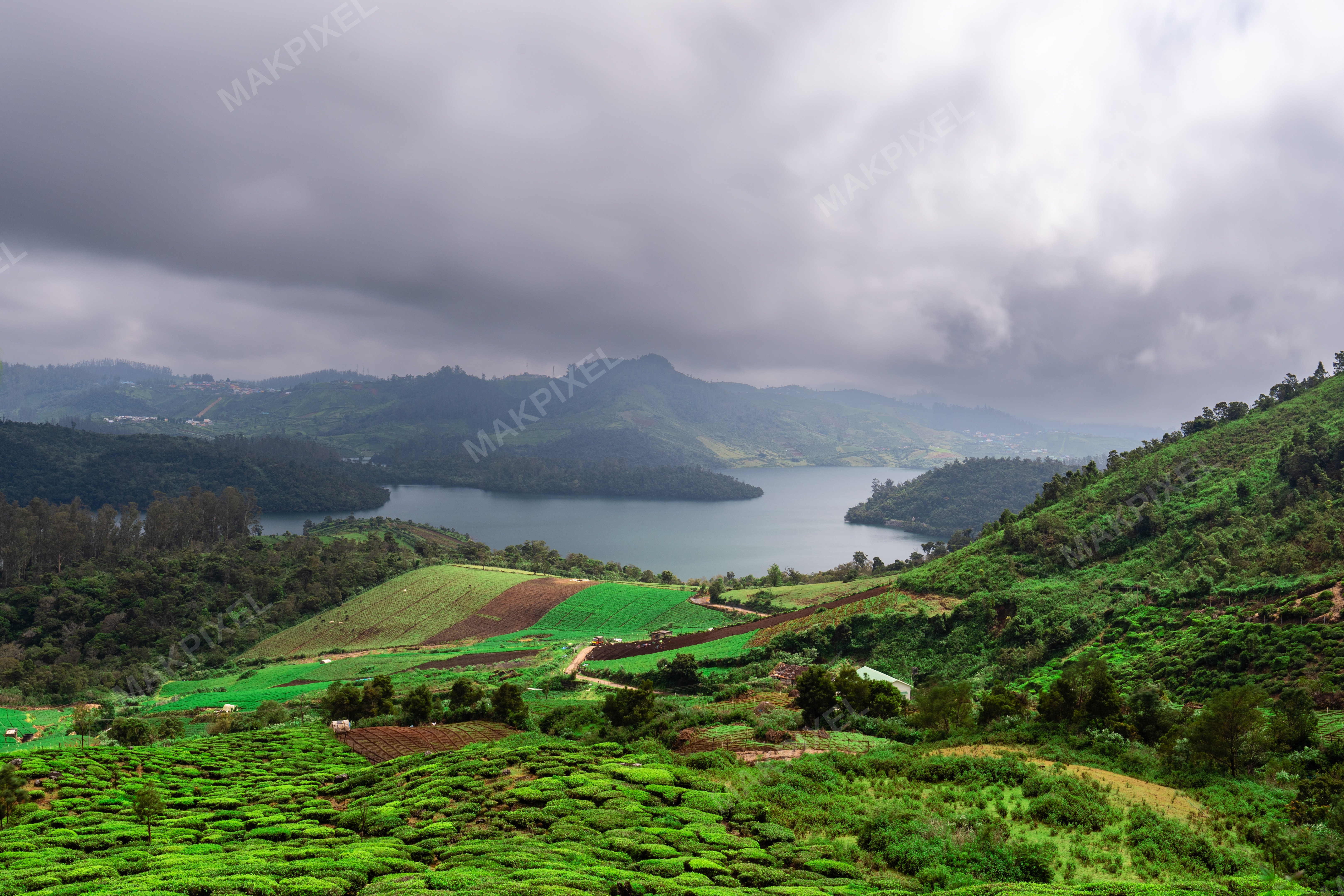Emerald Lake View, Ooty – Dramatic Monsoon Clouds, Scenic Green Hills - Full size view