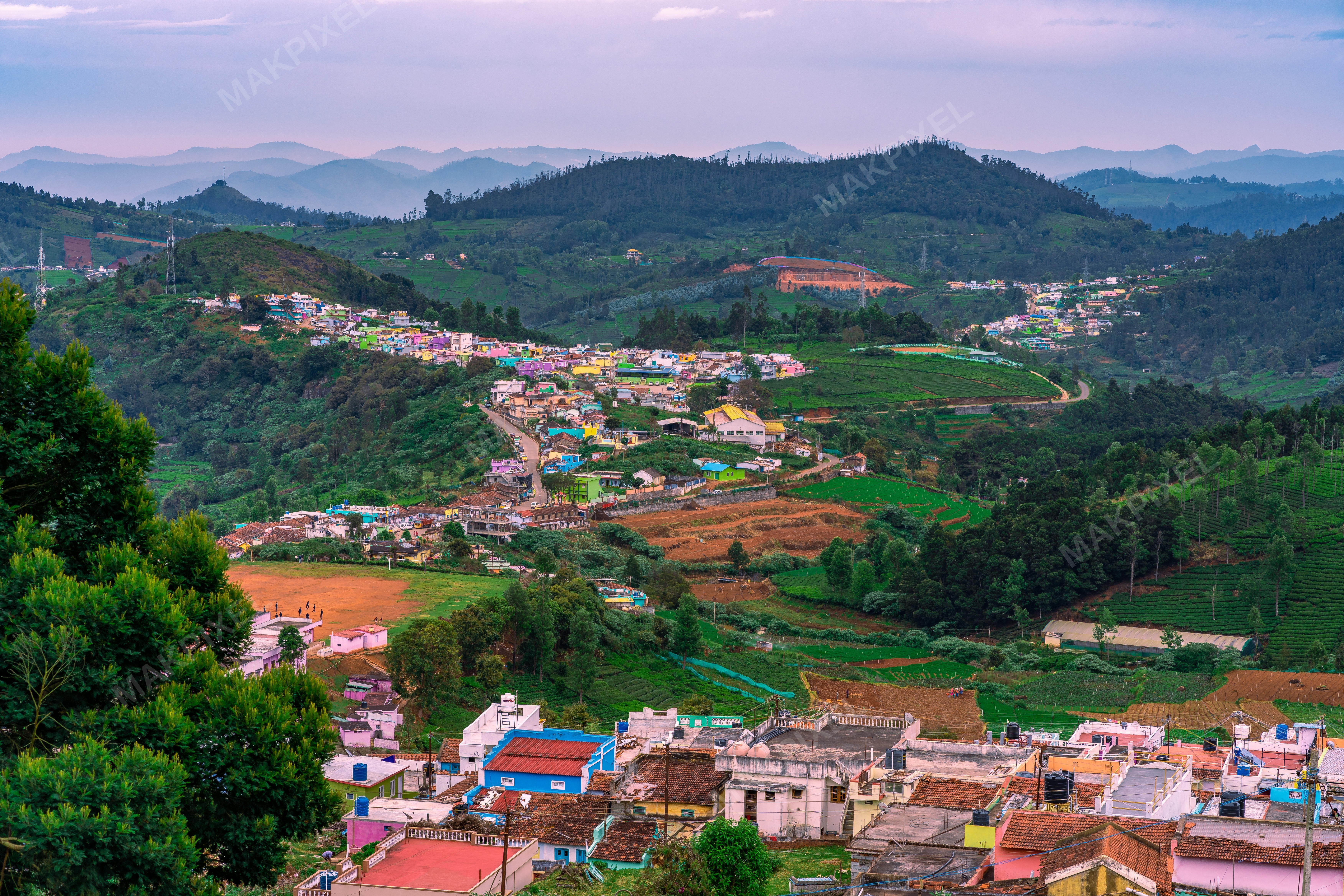 Scenic Nilgiris Hill Village and Farmland, South India ooty - Full size view