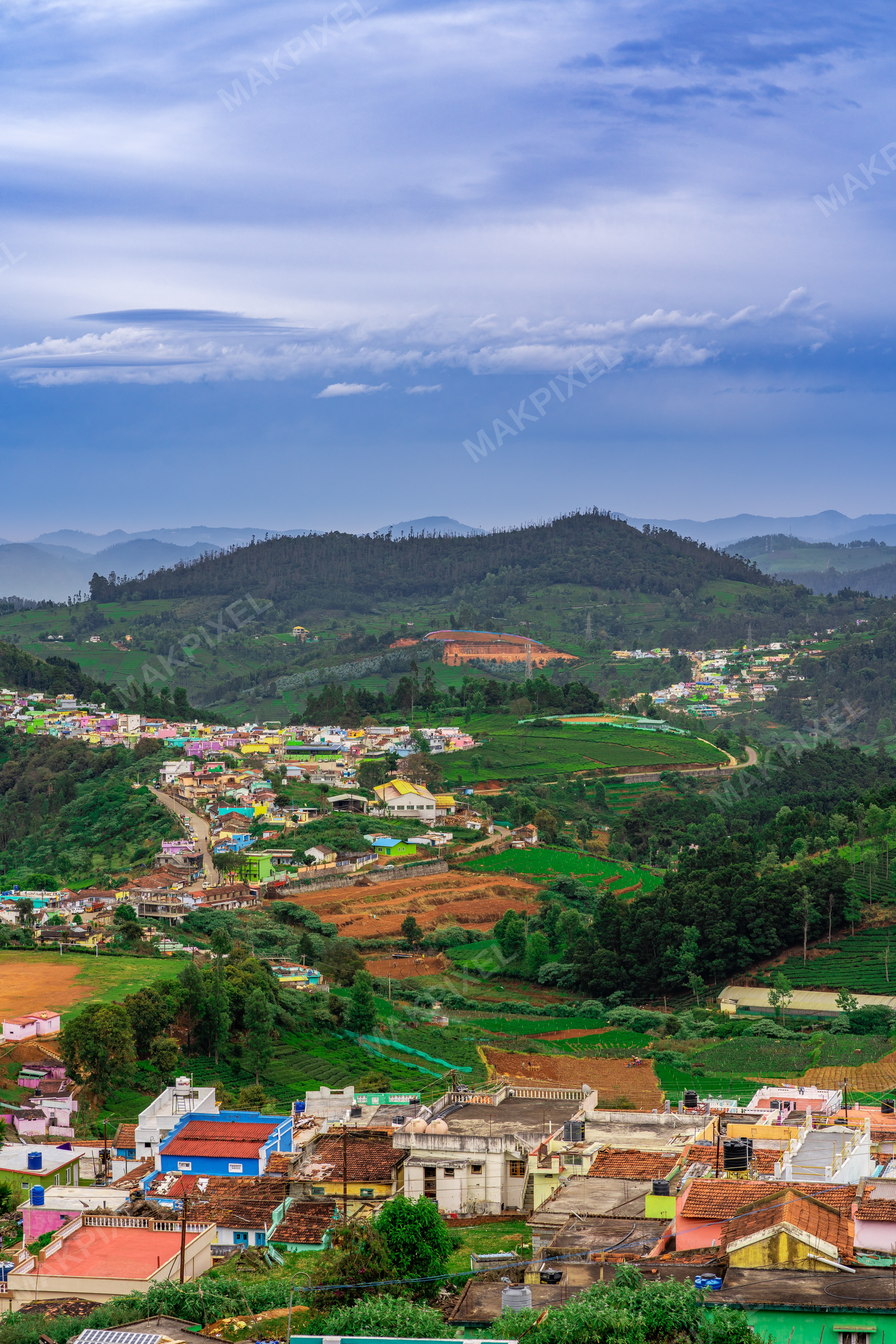 Colorful Village and Farmlands in Ooty, Nilgiris - Full size view