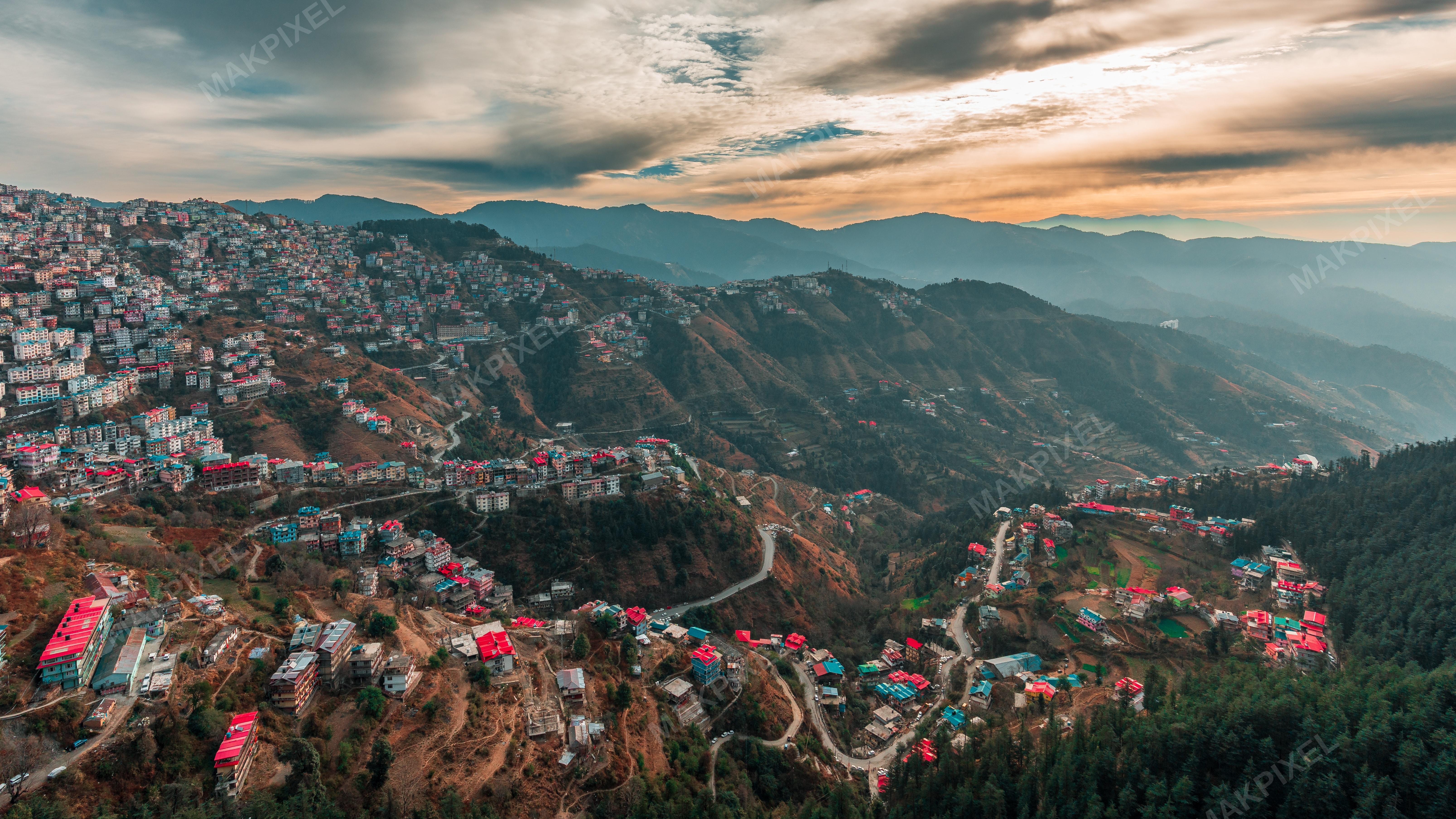 Aerial Panoramic View of Shimla City Himalayas | Mountain Urban - Full size view