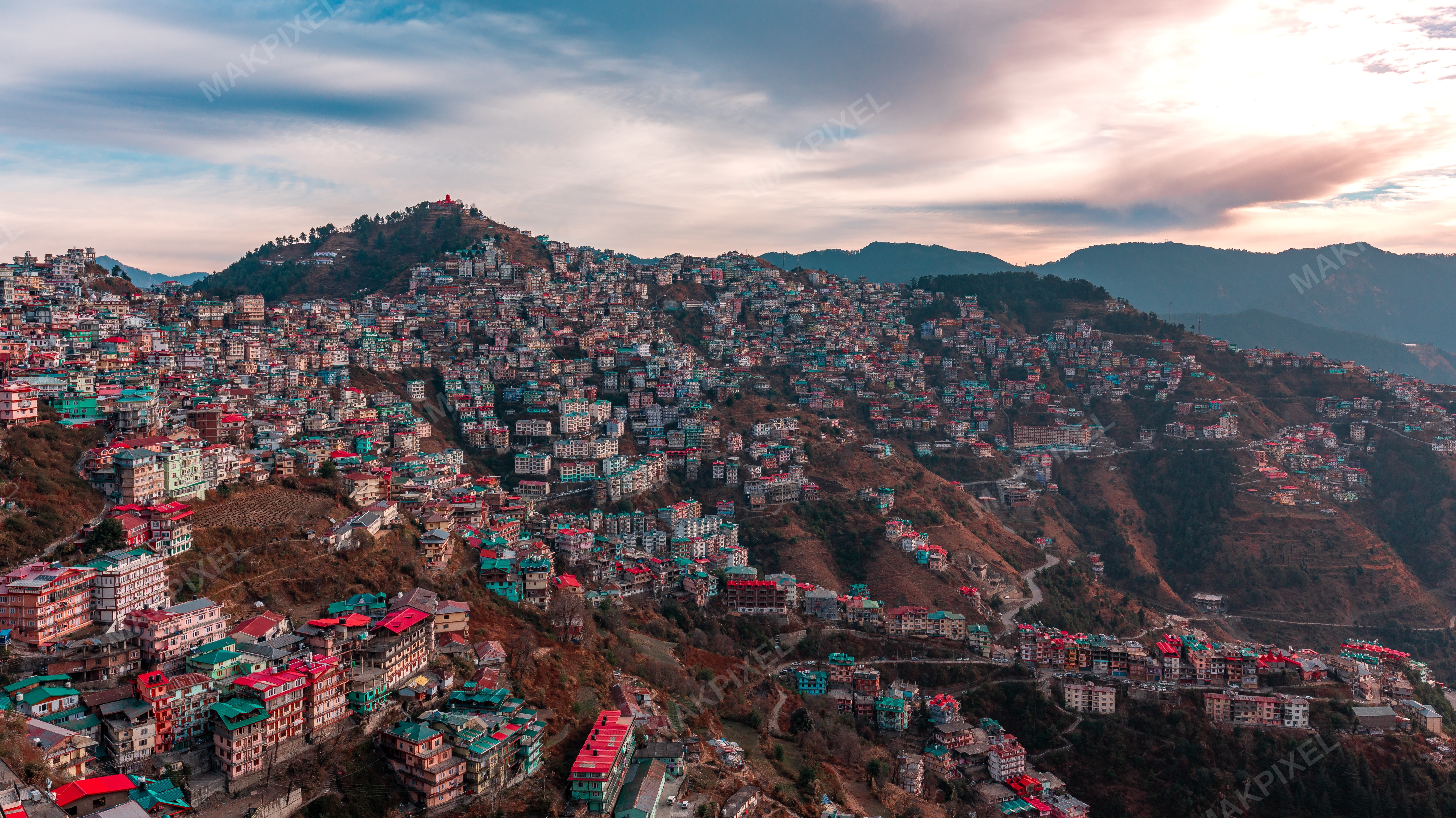 Panoramic Cityscape Shimla Himalayas Urban Mountain View - Full size view