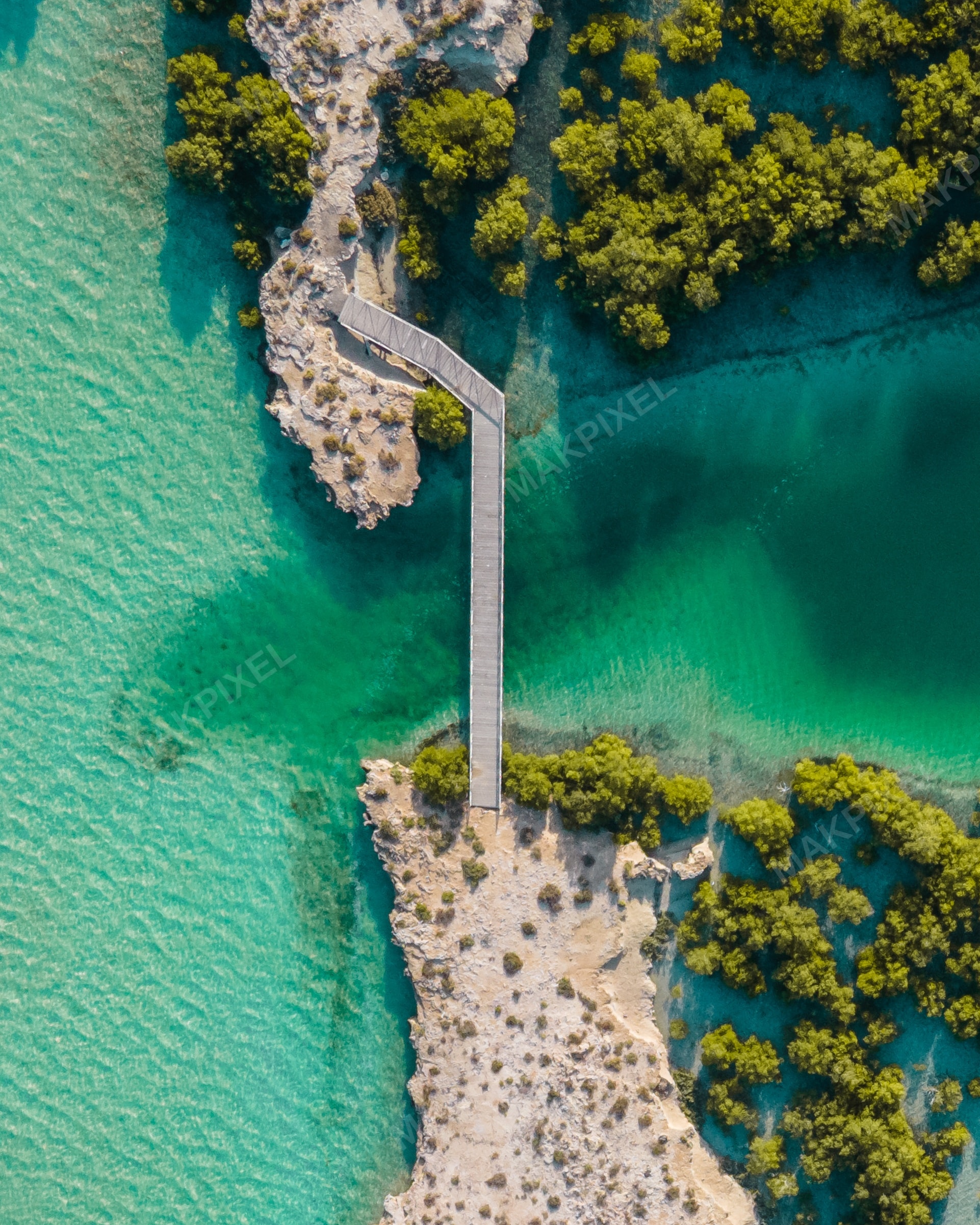 Jubail Mangrove Park Pier Aerial View | Boardwalk Lagoon and Mangrove - Full size view