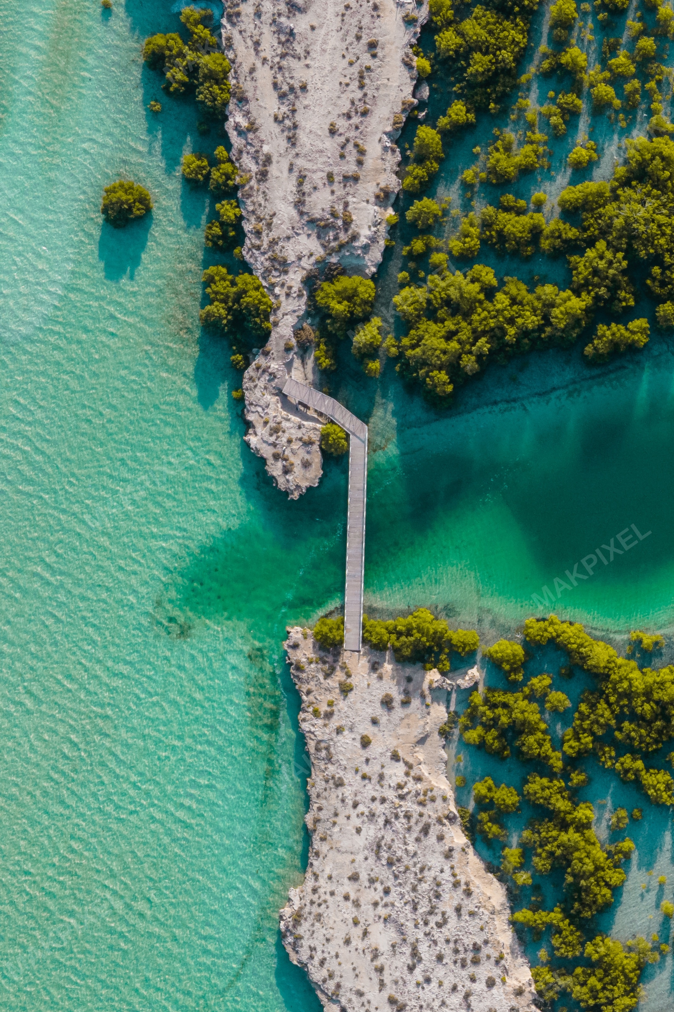 Jubail Mangrove Park Boardwalk Aerial | Pier, Islands, Lagoon Forest - Full size view