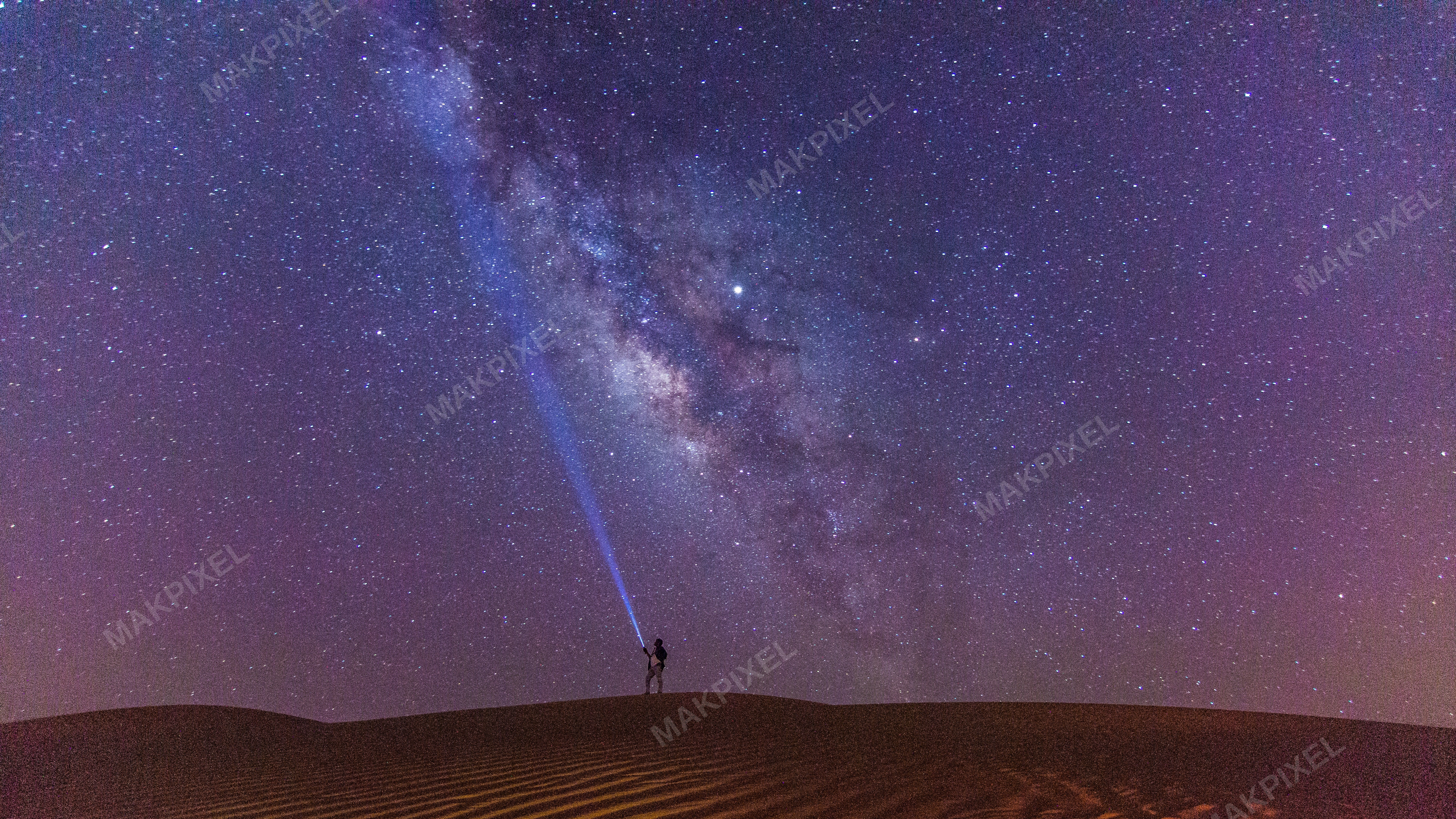 Stargazer with Flashlight Under the Milky Way – Abu Dhabi Desert Night - Full size view