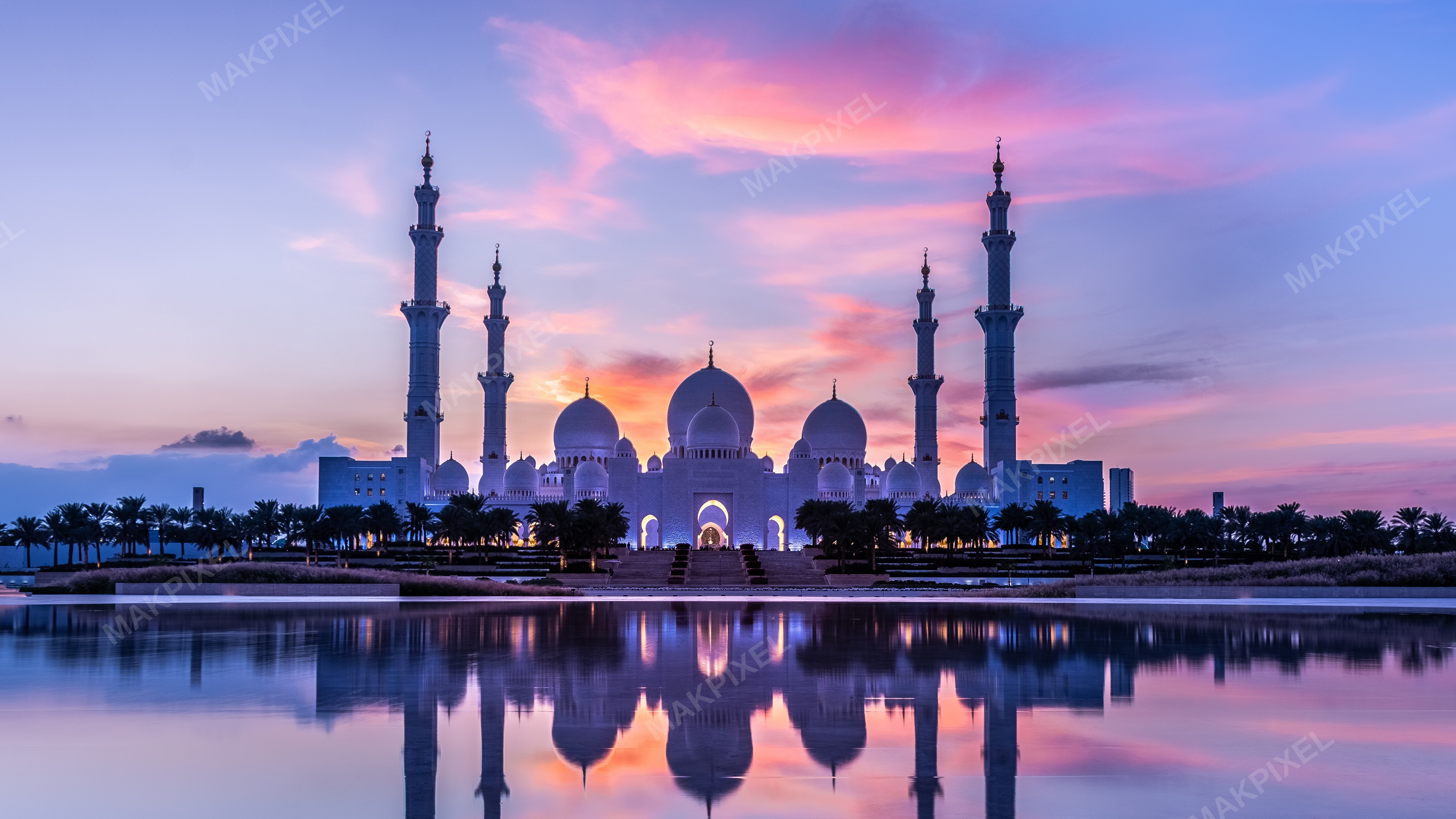 Sheikh Zayed Grand Mosque Sunset Reflection – Abu Dhabi, UAE Landmark - Full size view
