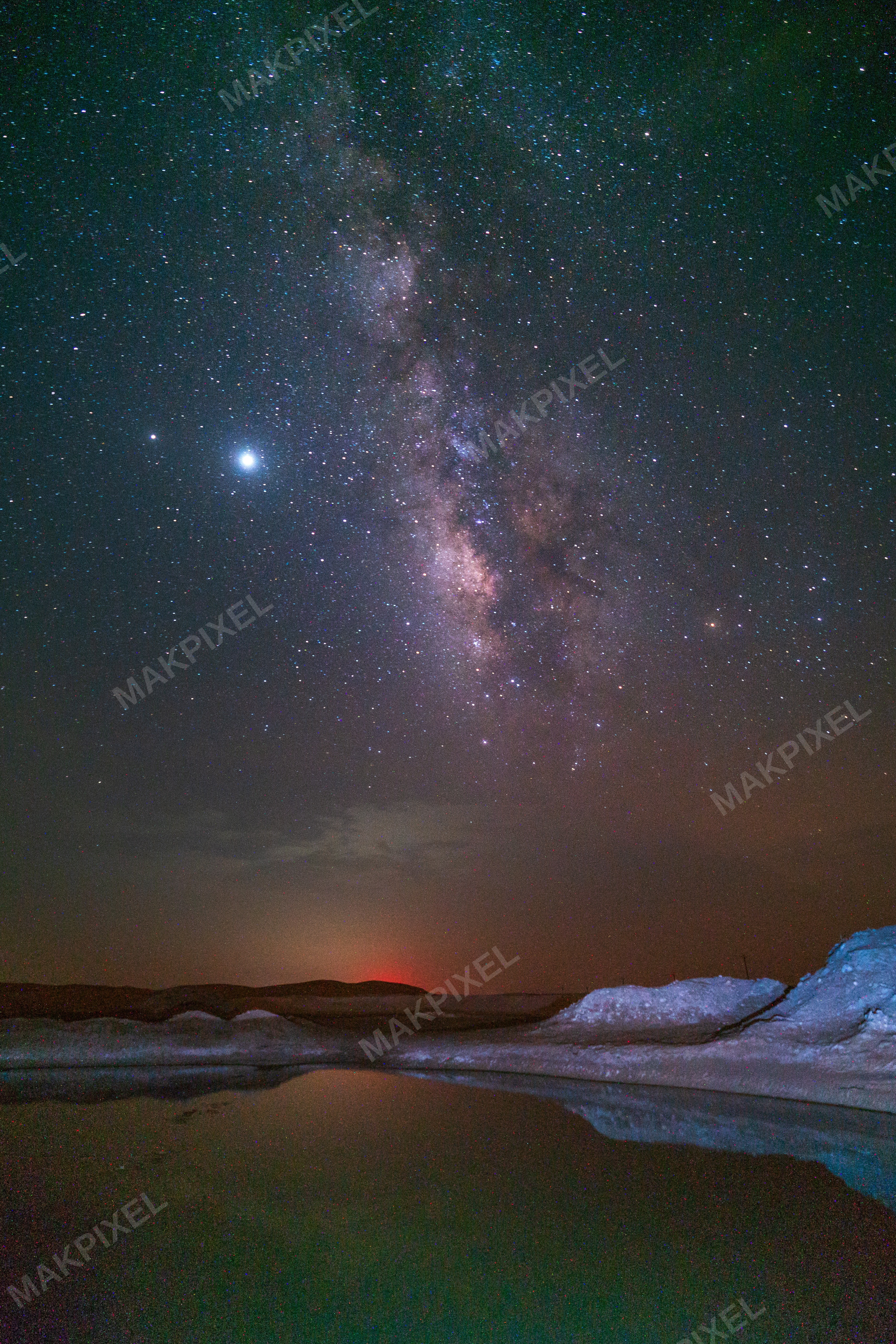 Milky Way Reflected in Salt Pond – Night Sky and White Formations - Full size view