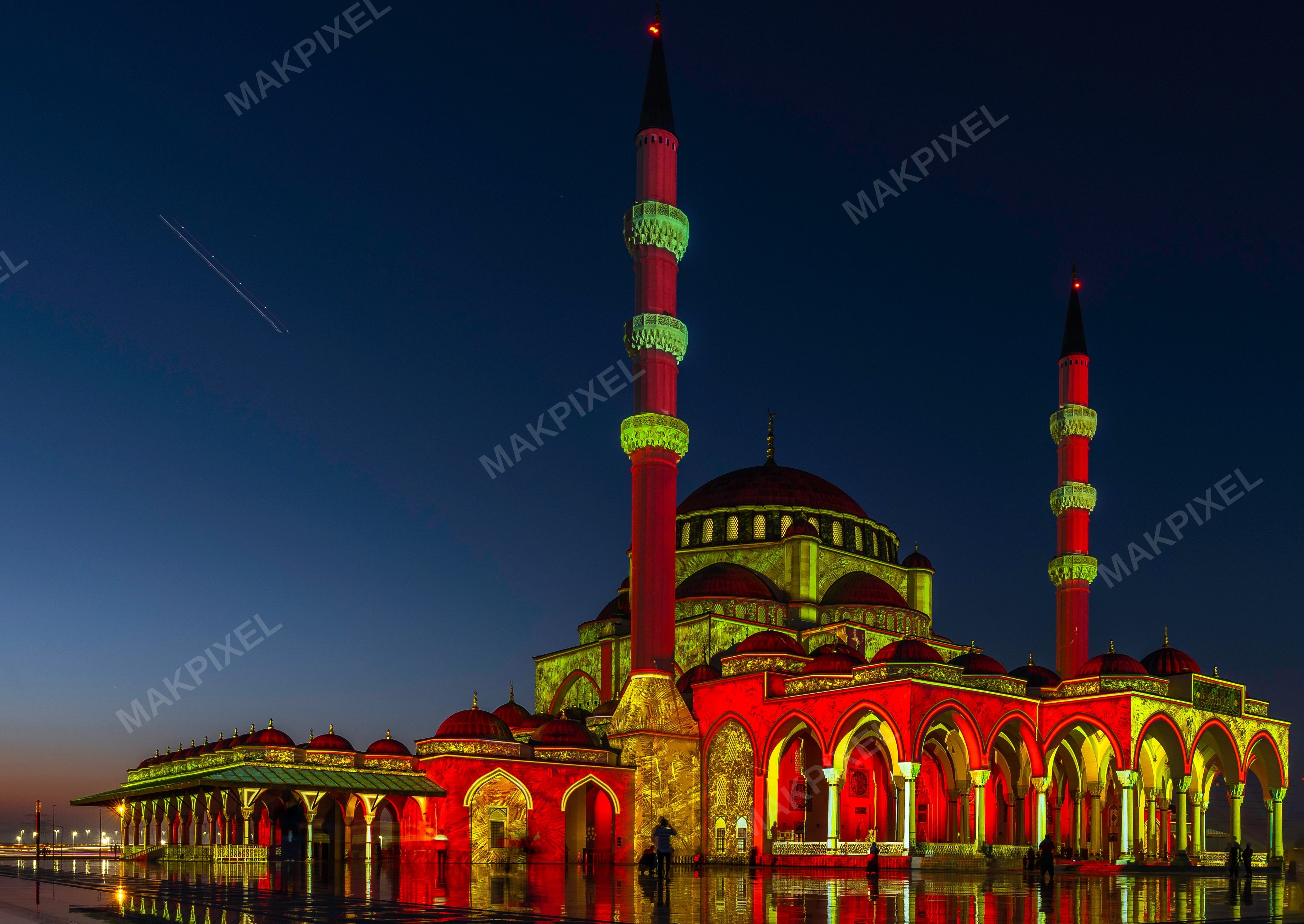 Sharjah Grand Mosque Illuminated – Night Light Festival Artistic - Full size view