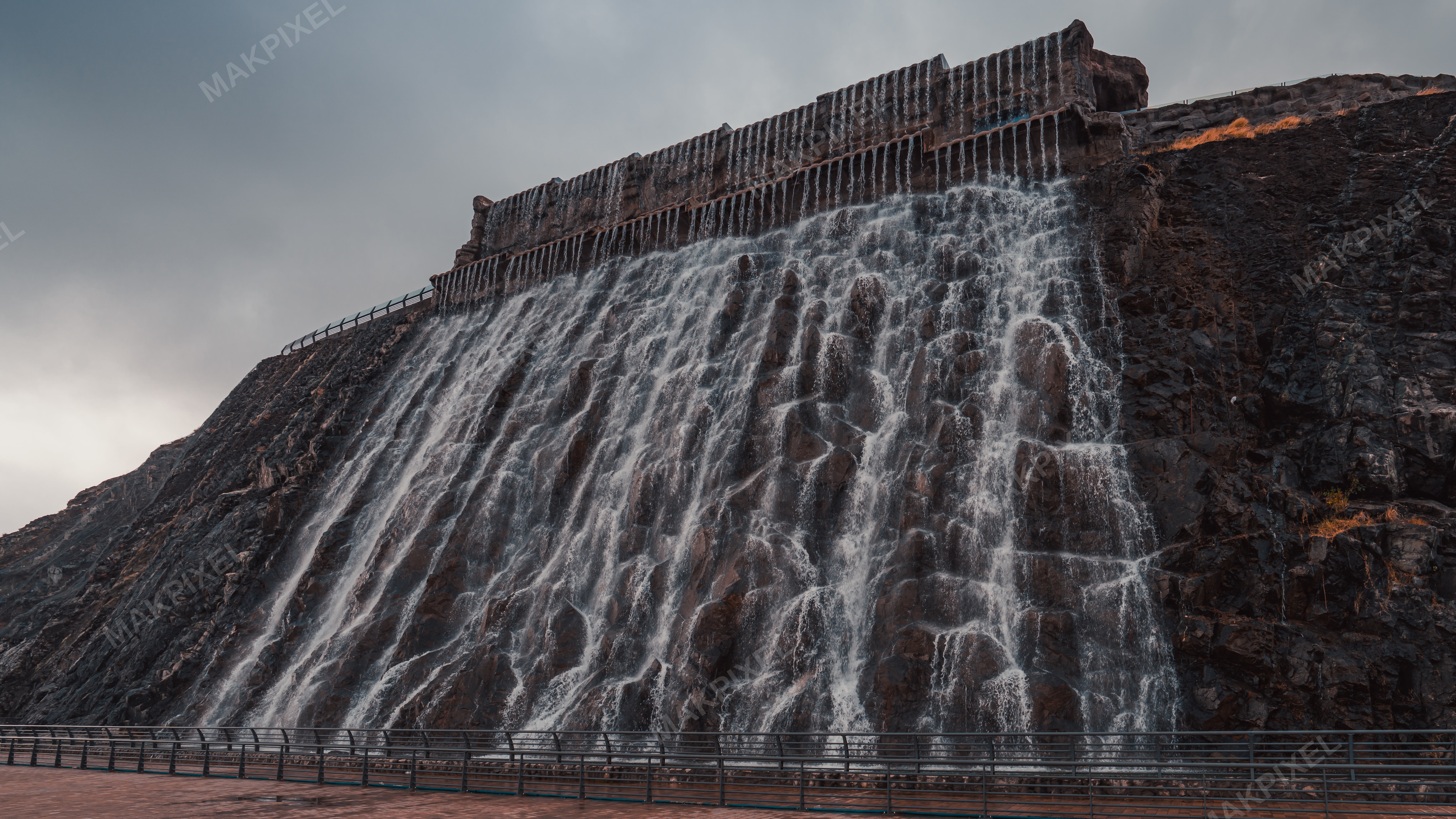 Khorfakkan Waterfall Dramatic Water Cascade Spillway - Full size view
