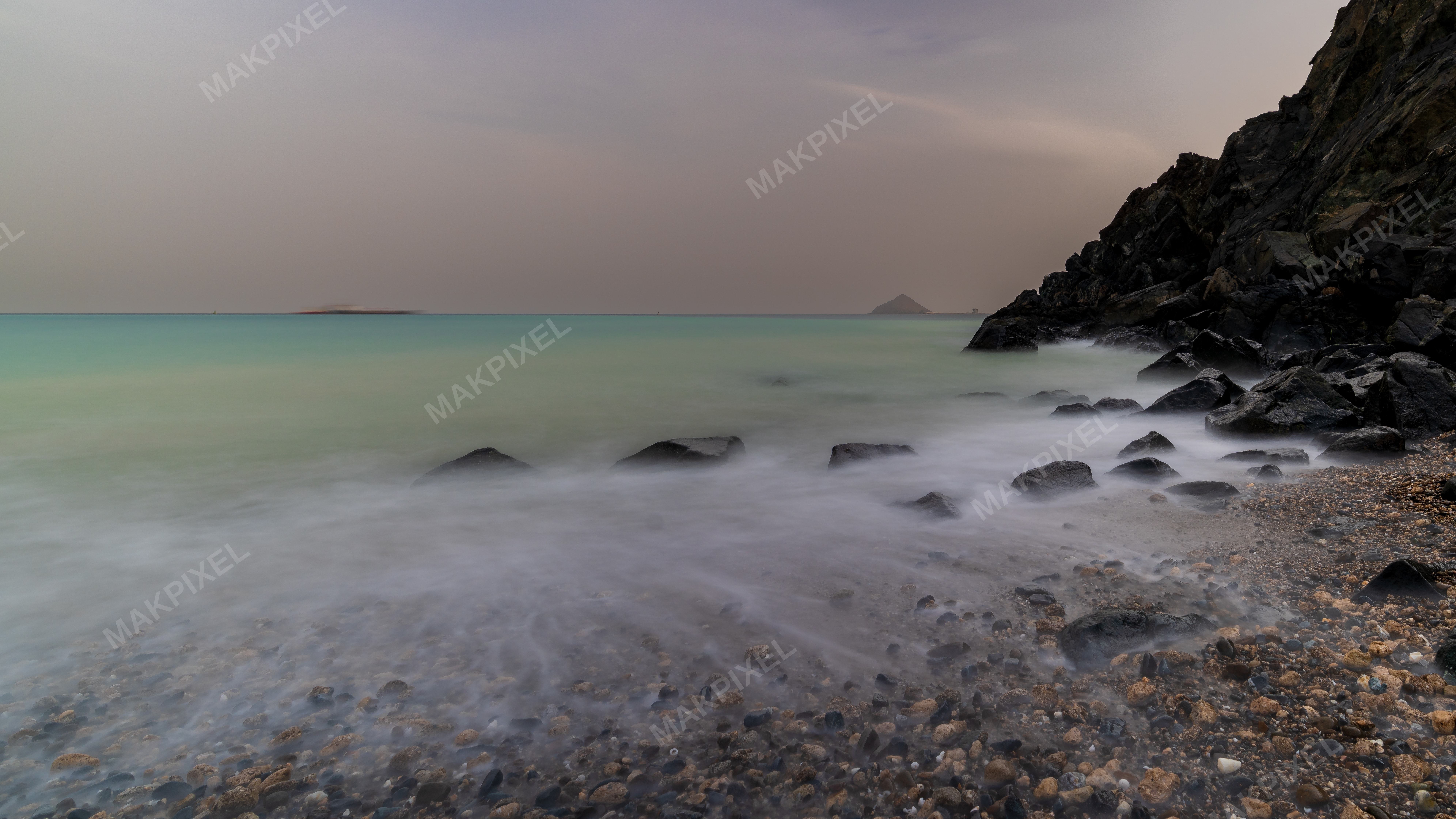 Khorfakkan Beach Long Exposure Rocky Coastline - Full size view