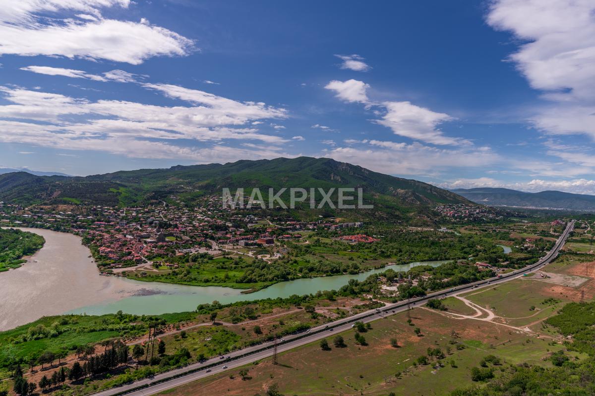 Aerial view of a scenic landscape Tbilisi, Georgia - 8251×5501 stock photo