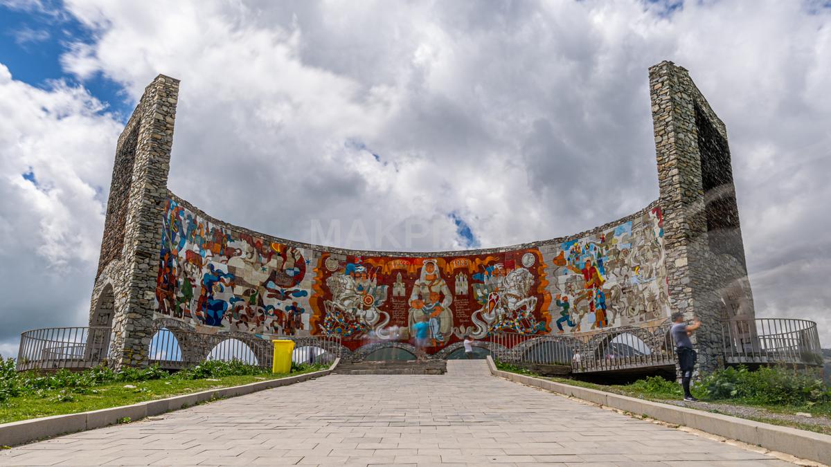 colorful mosaic wall with variety of patterns Russian Georgian Friend - 6008×3380 stock photo