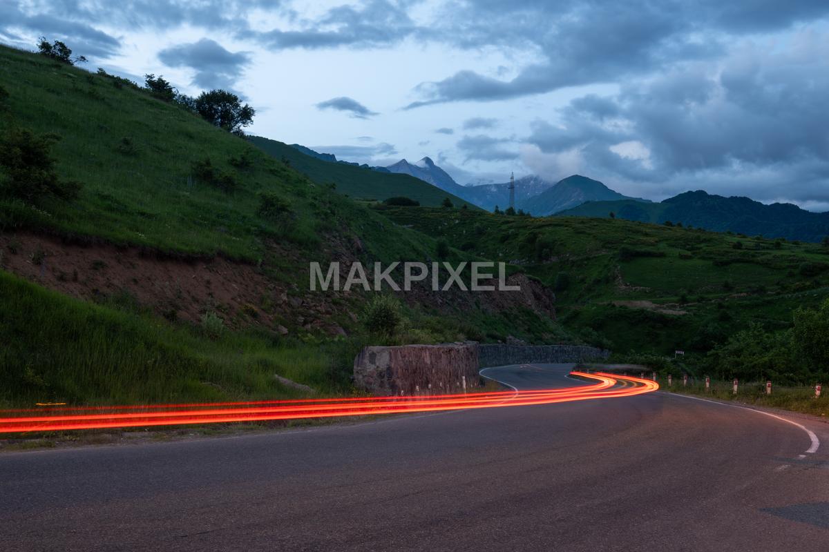 Road With Red Tail Lights Technology Stock Photo - 7646×5097 stock photo