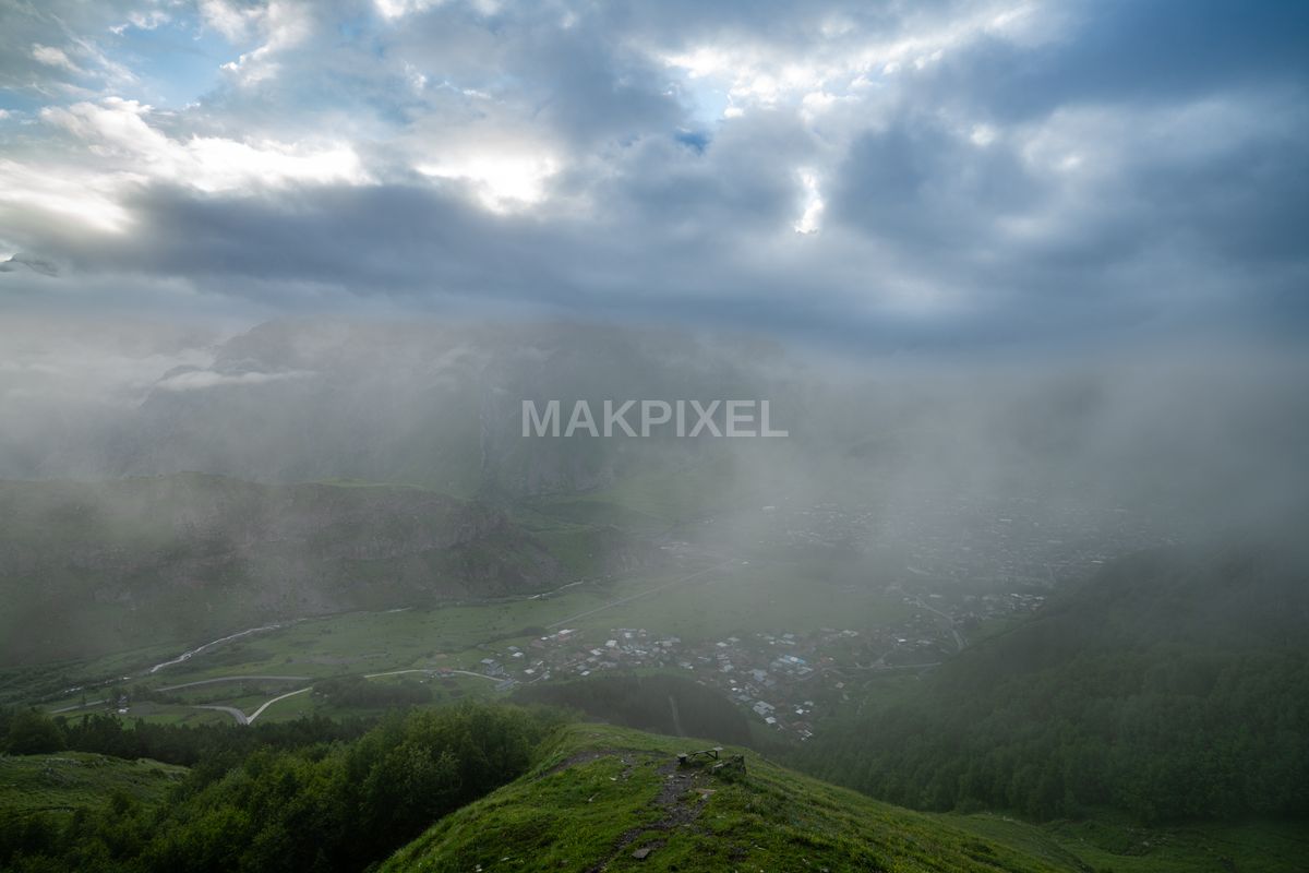 Kazbegi Weather Landscape Hills Green Mountain - 9504×6336 stock photo