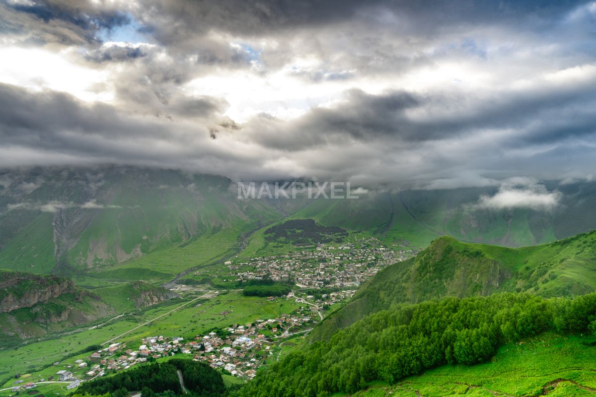 Kazbegi Georgia Valley Rural Overcast Stock Photo - 7881×5254 stock photo
