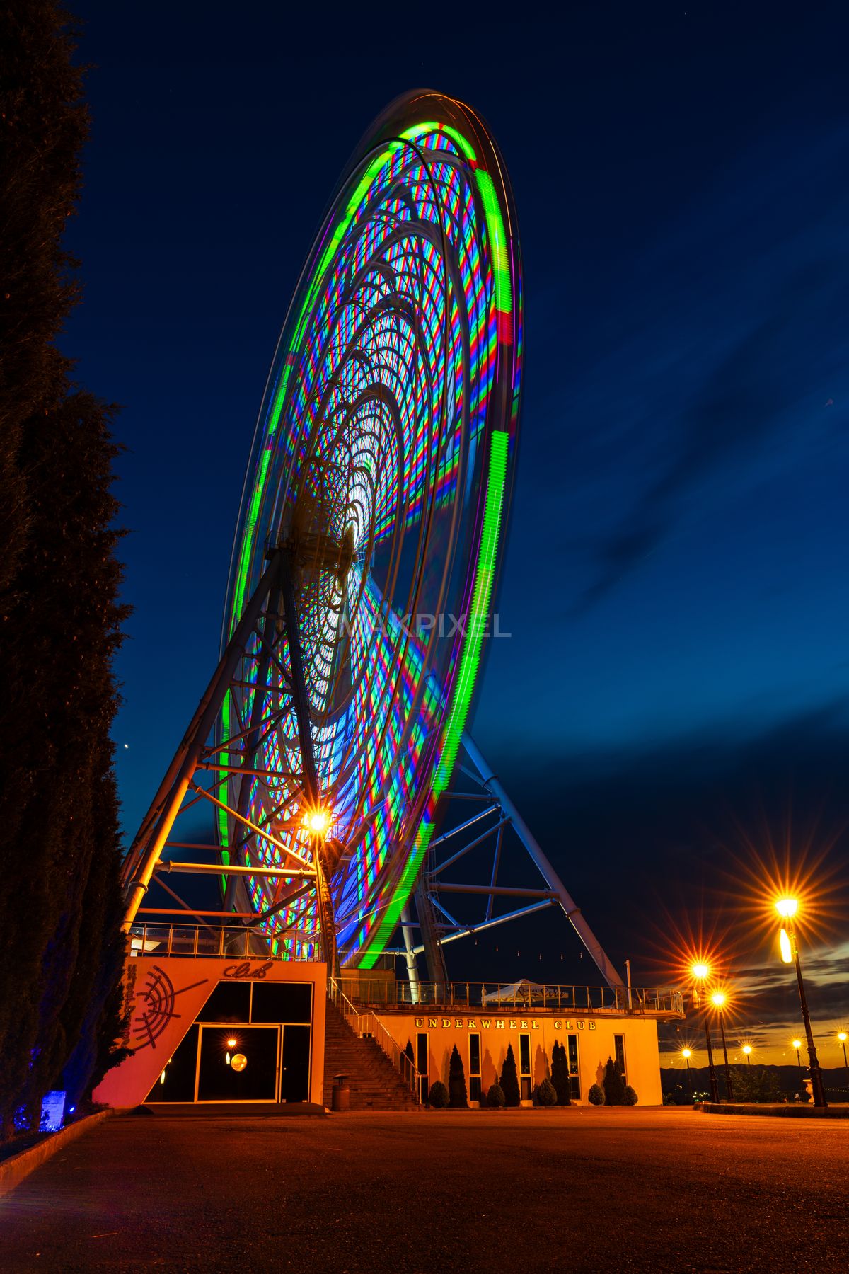 Mtatsminda Park Ferris Wheel Vibrant Night Scene - 5730×8595 stock photo