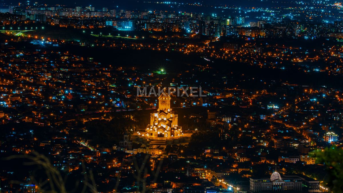 Trinity Cathedral Tbilisi Nighttime View - 5335×3001 stock photo