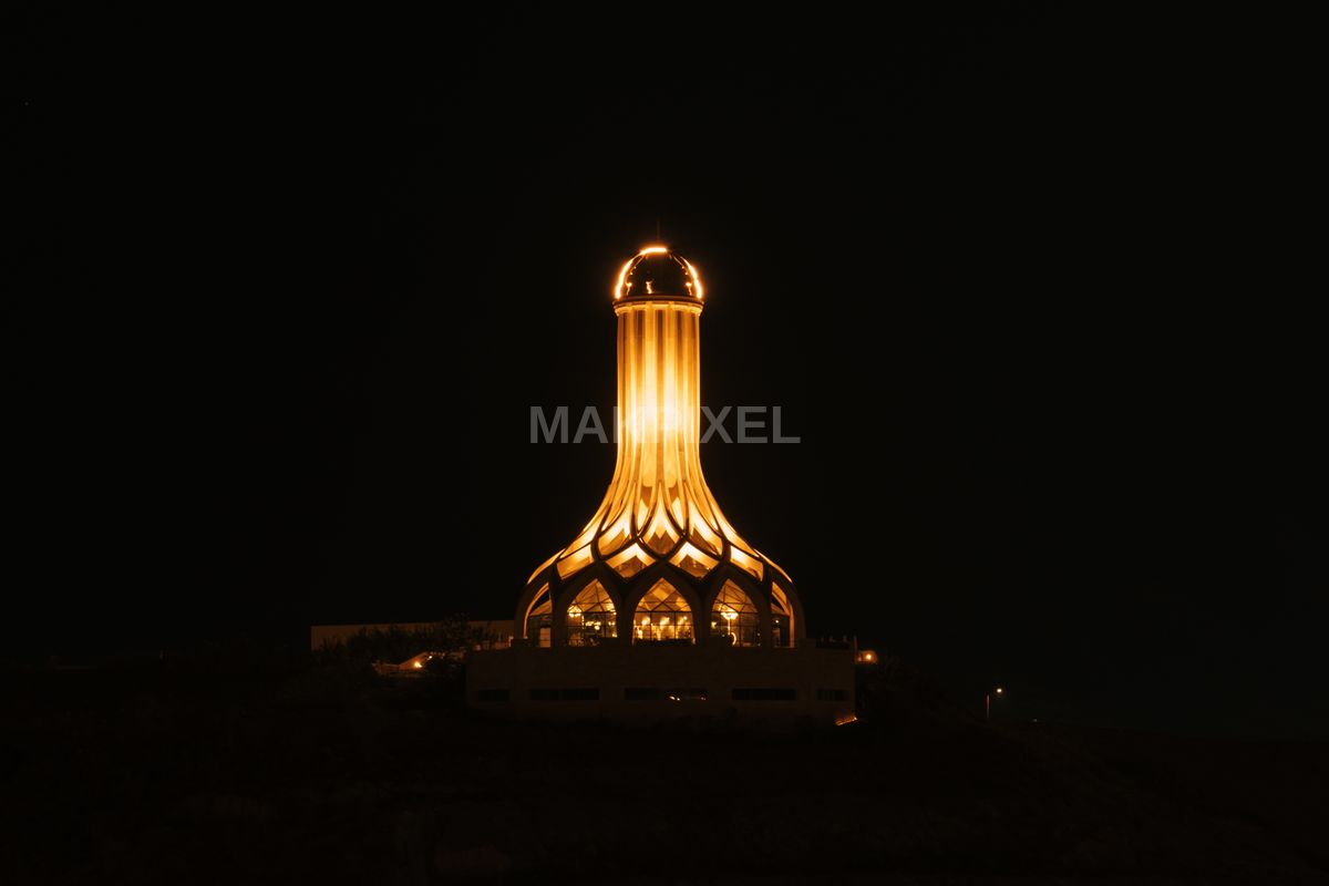 Illuminated Modern Monument at Night, Masafi UAE Landscape Stock Photo - 3802×2535 stock photo