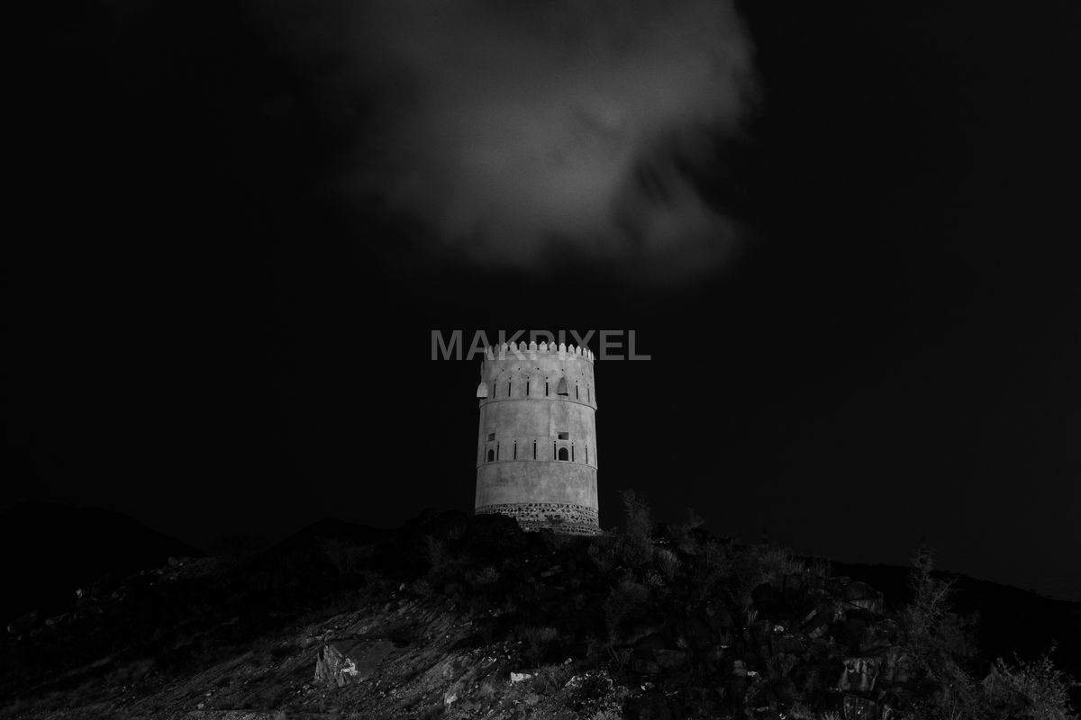 Ancient Watchtower Night, Masafi Historic Landmark, Dramatic - 5166×3444 stock photo