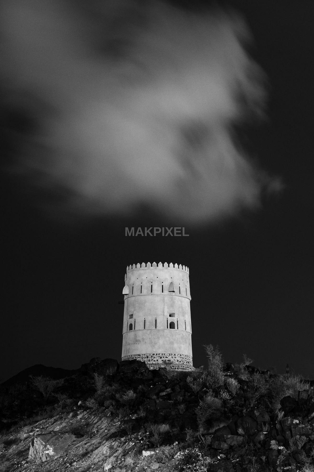 Ancient Watchtower Night, Masafi Historic Landmark Image - 2671×4007 stock photo