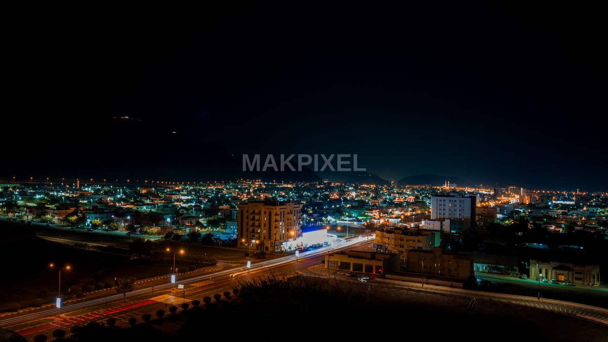 Masafi Cityscape Night, Urban Lights, Skyline, Modern - 7552×4248 stock photo