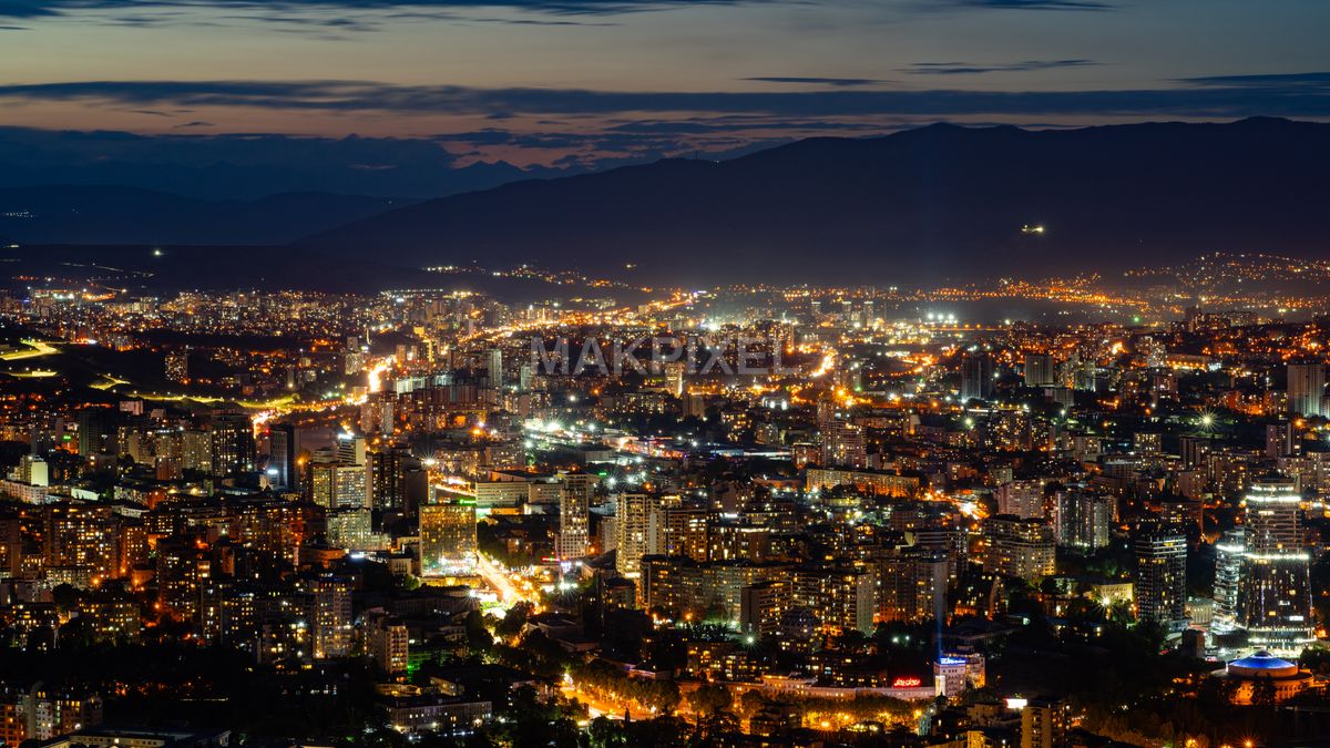 Tbilisi Cityscape Dusk, Georgia Urban Skyline, Night Lights - 9201×5176 stock photo
