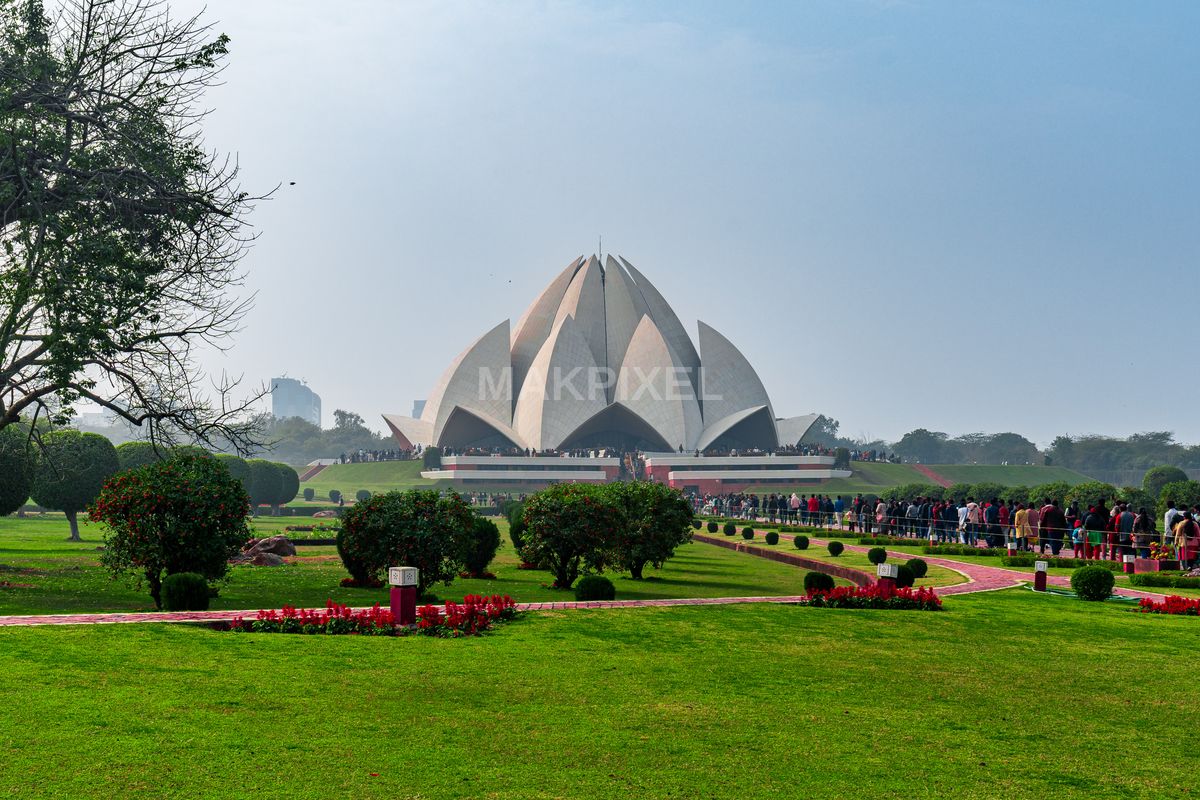 Lotus Temple, Delhi Iconic Modern Architecture  Beautiful Garden - 4769×3179 stock photo