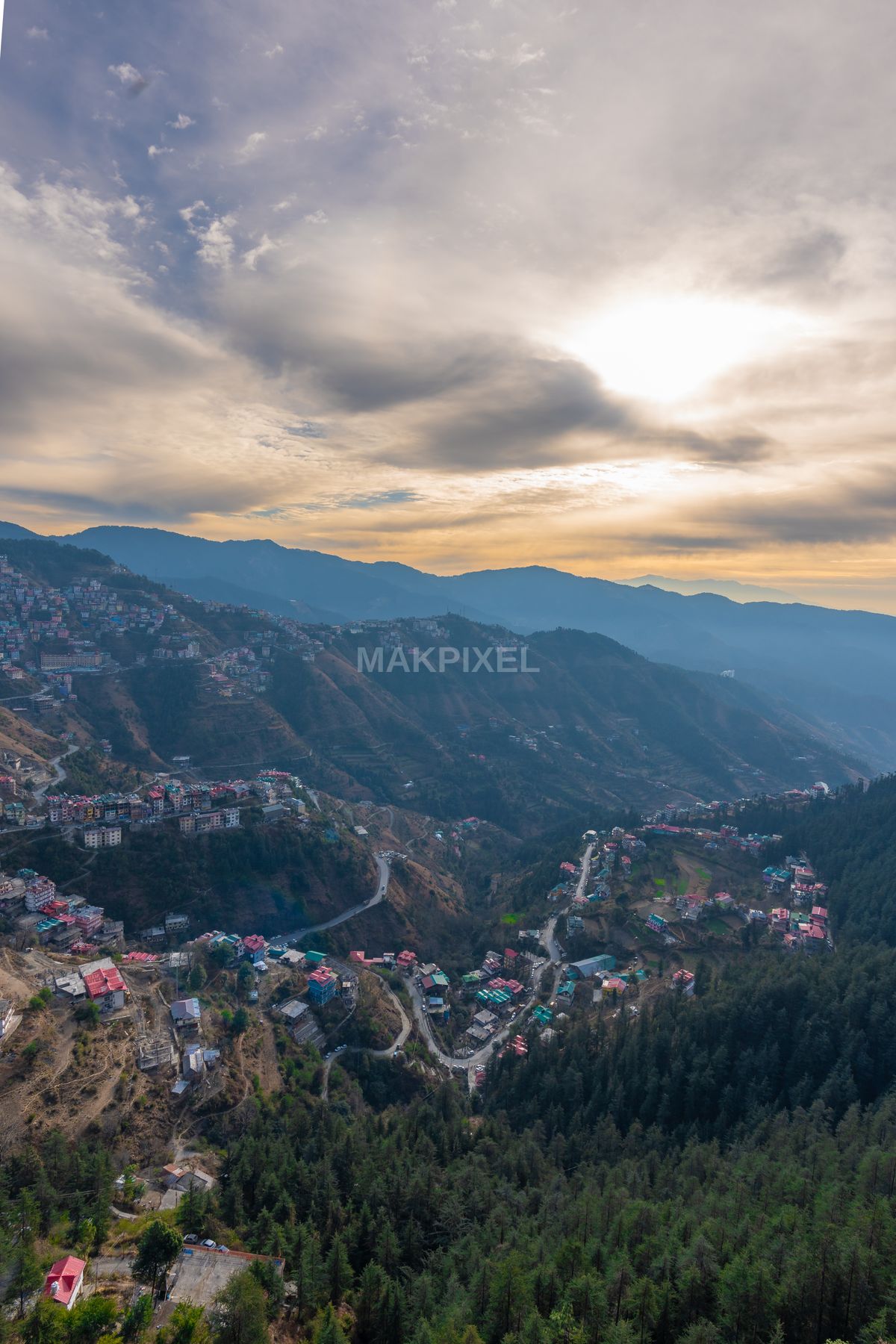 Shimla Mountain Sunrise View, Himachal Pradesh Misty Valley, - 4239×6358 stock photo
