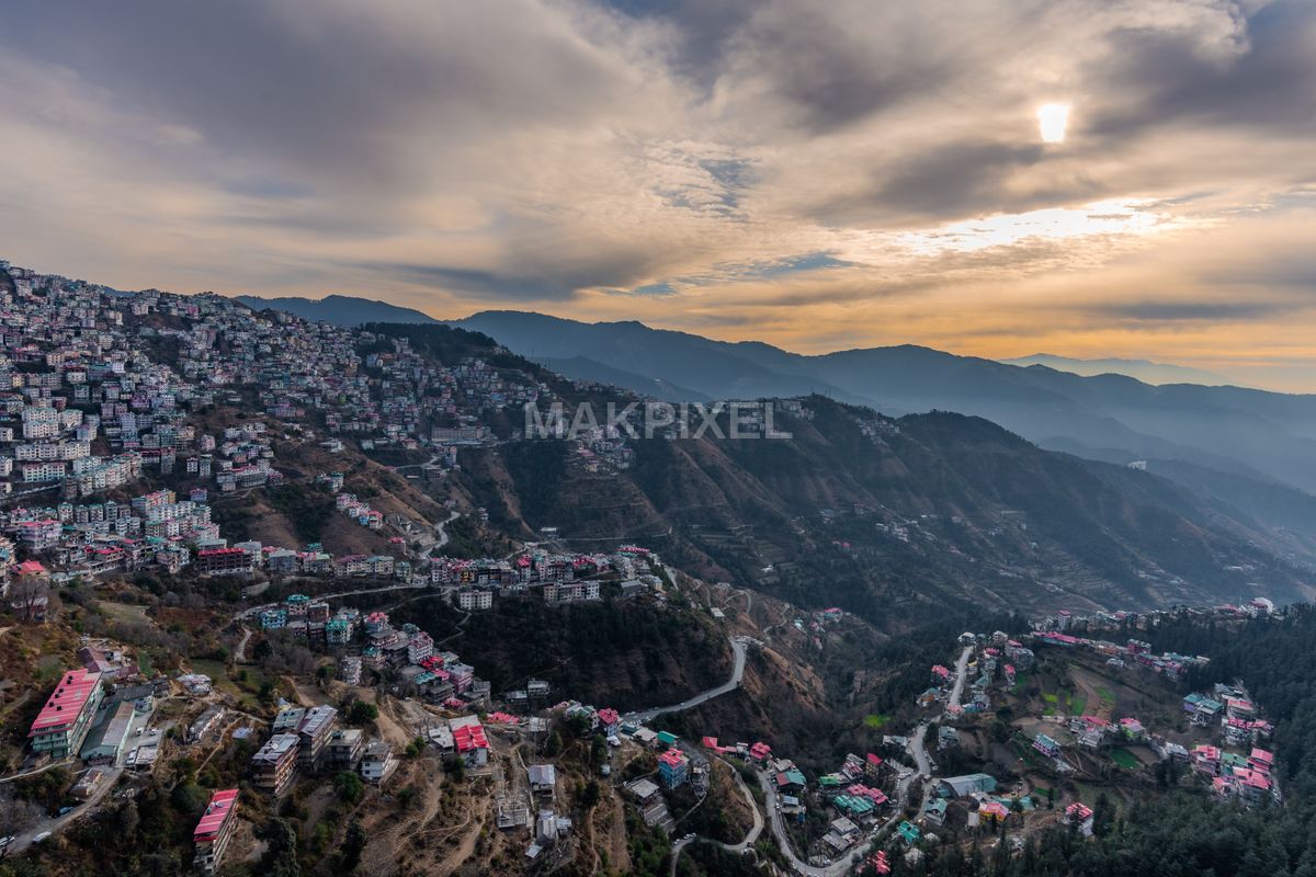 Shimla Valley Sunrise, Himachal Pradesh Panoramic View - 6513×4342 stock photo