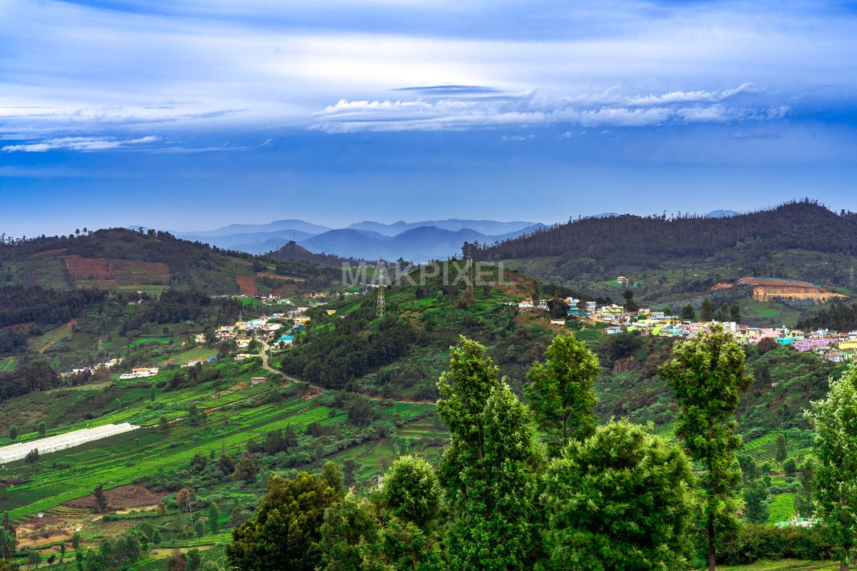 Mountain Village Plantation Landscape, Nilgiris Serene Scenic South - 6869×4579 stock photo