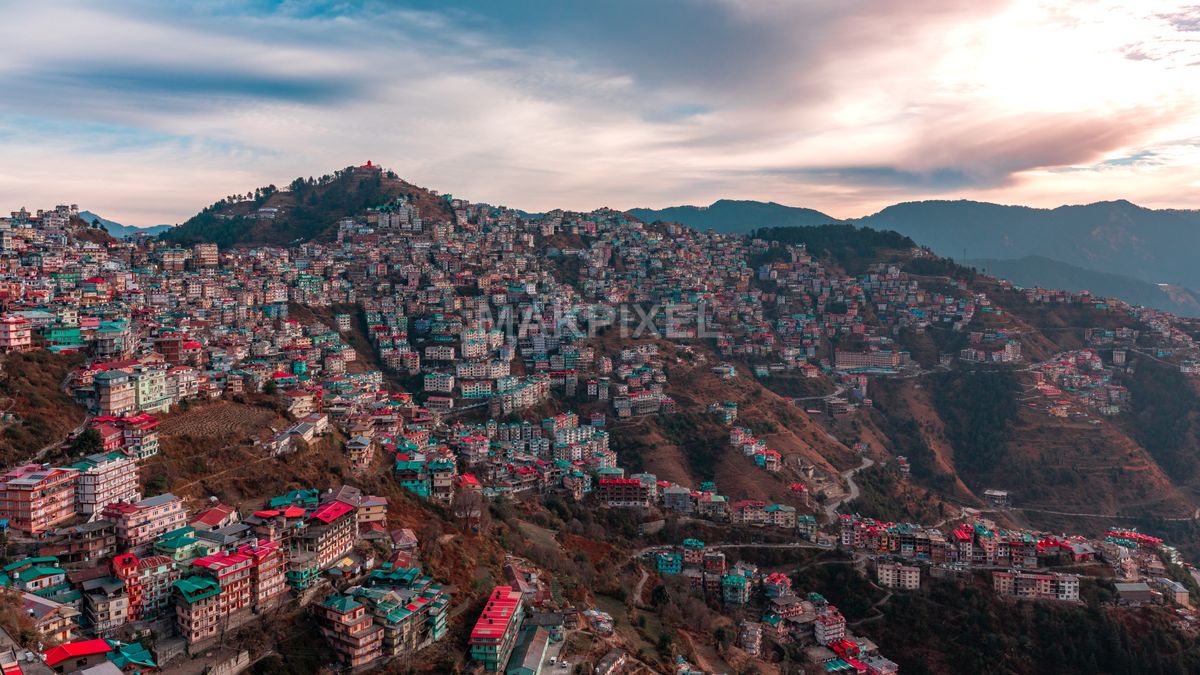 Panoramic Cityscape Shimla Himalayas Urban Mountain View - 6694×3765 stock photo
