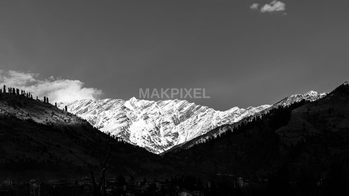 Black White Snowy Himalayan Peaks Dramatic Mountain - 3952×2223 stock photo