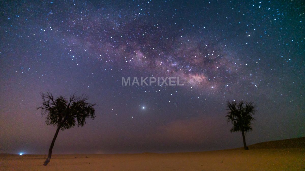 Milky Way Over Abu Dhabi Desert – Night Sky Photography - 5758×3239 stock photo