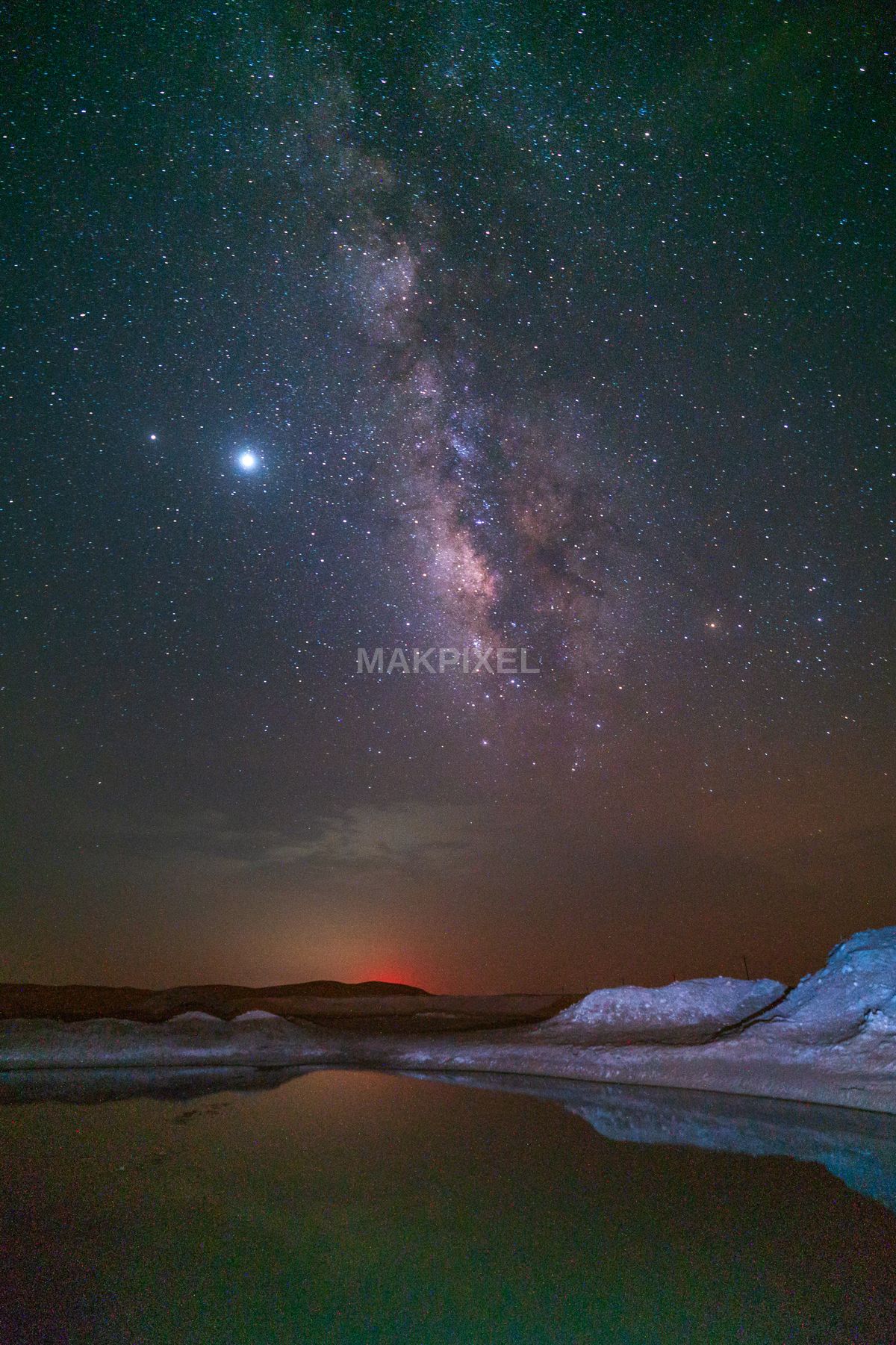 Milky Way Reflected in Salt Pond – Night Sky and White Formations - 3781×5672 stock photo