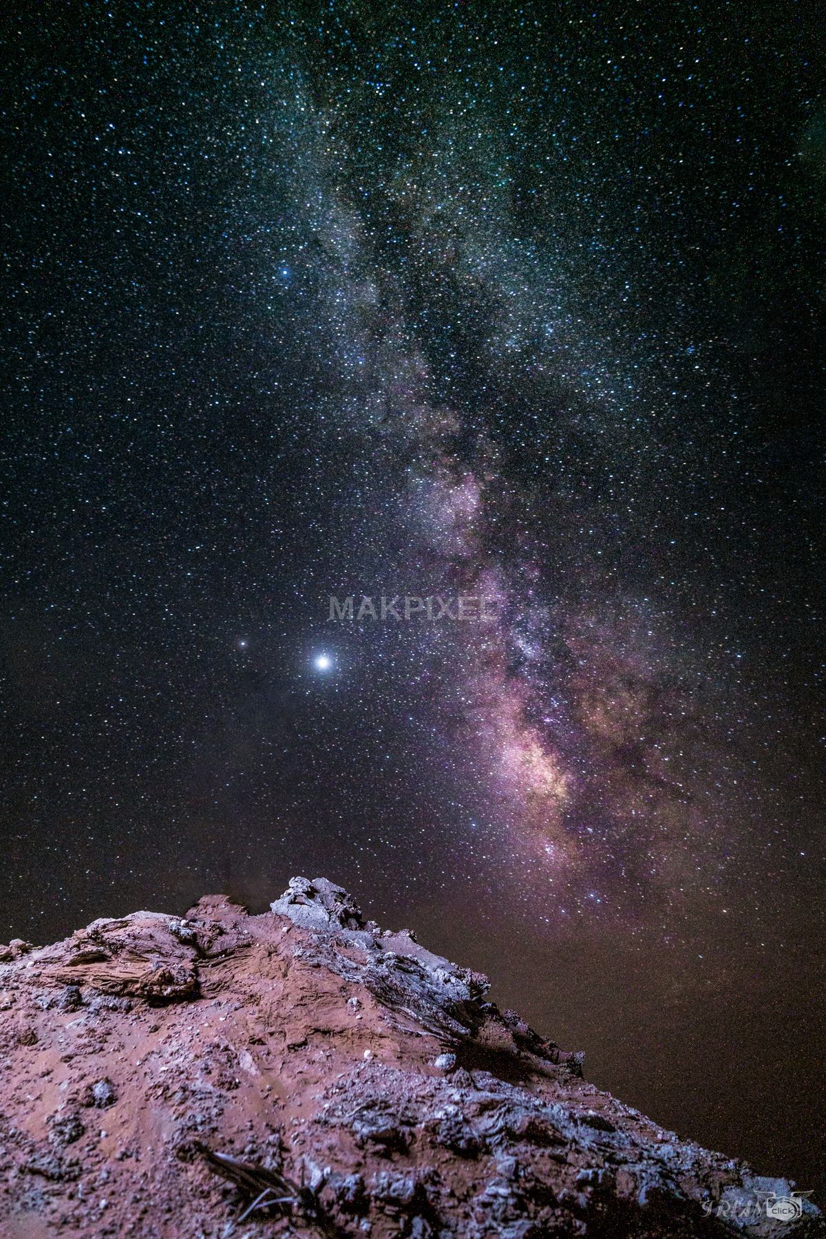 Milky Way Reflected in Salt Pond – Night Sky and White Formations - 1365×2048 stock photo